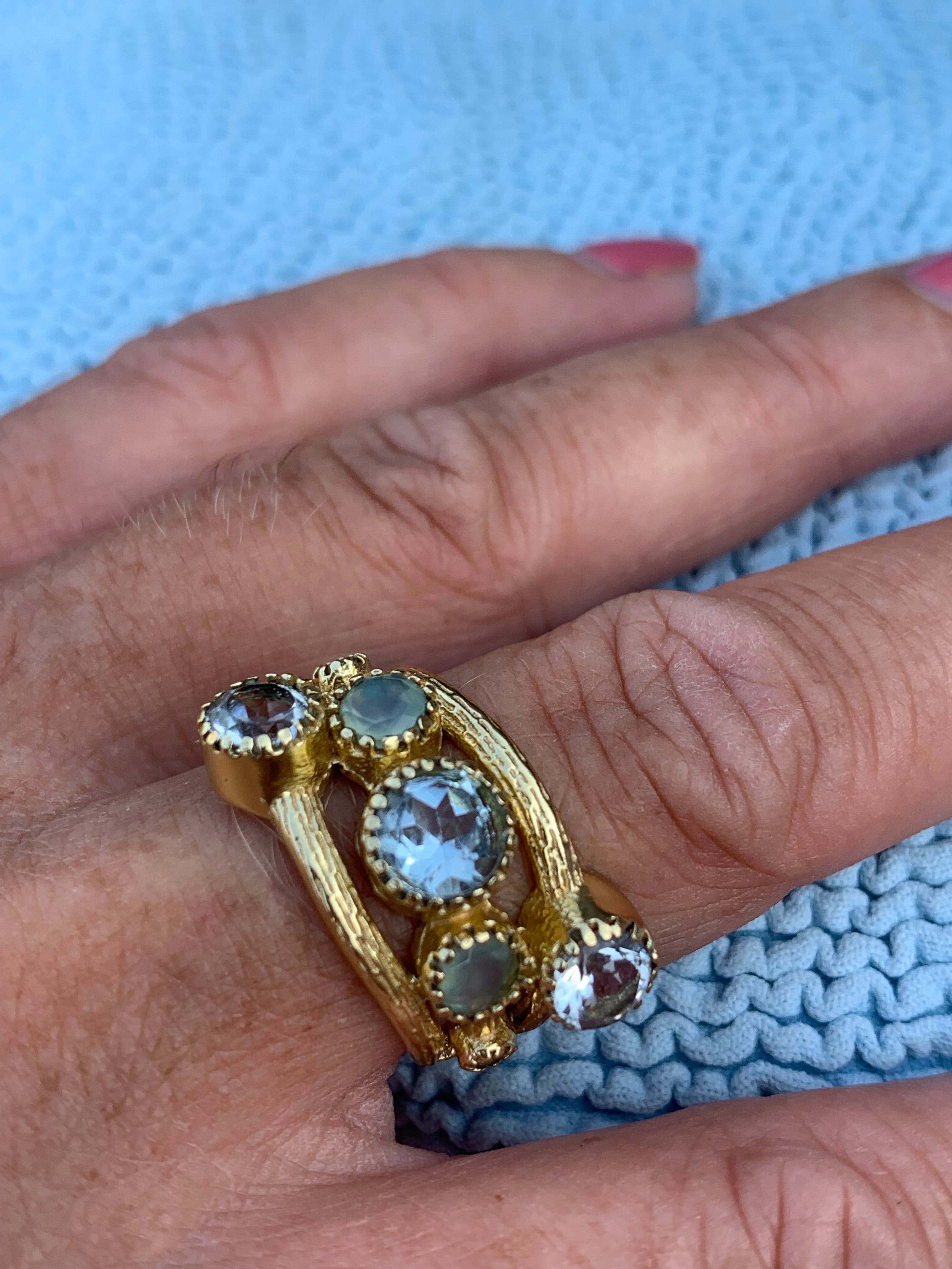 5 Stone Blue Topaz Gold Plated Designer Ring for Women - Elegant Jewelry Gift for Birthday, Anniversary & Special Occasions