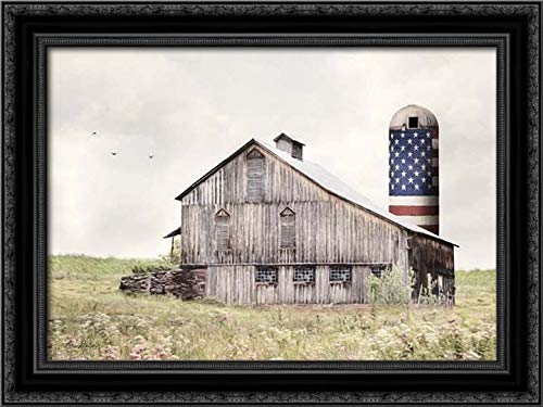 Deiter & Lori 24x17 Inch Black Ornate Framed Canvas Art Print - One Land One Flag American Patriotic Wall Decor for Living Room, Office & Home