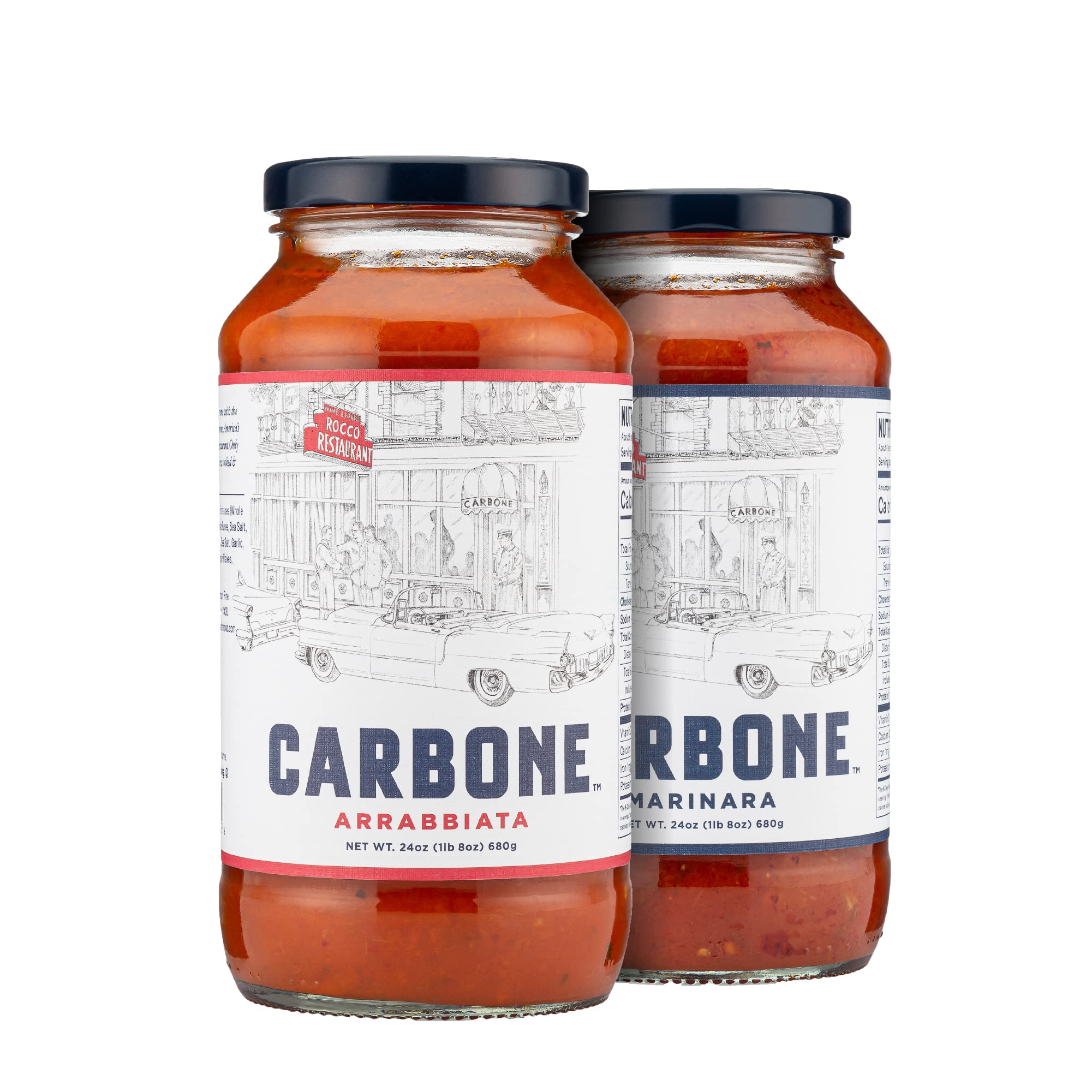 Premium Carbone Pasta Sauce Variety Pack - Marinara & Arrabbiata | All-Natural Tomato Sauce with Fresh Ingredients | Non-GMO, Vegan, Gluten-Free, Low Carb Italian Pasta Sauce | 24 Fl Oz (Pack of 2) | Perfect for Spaghetti, Pizza & Family Dinners