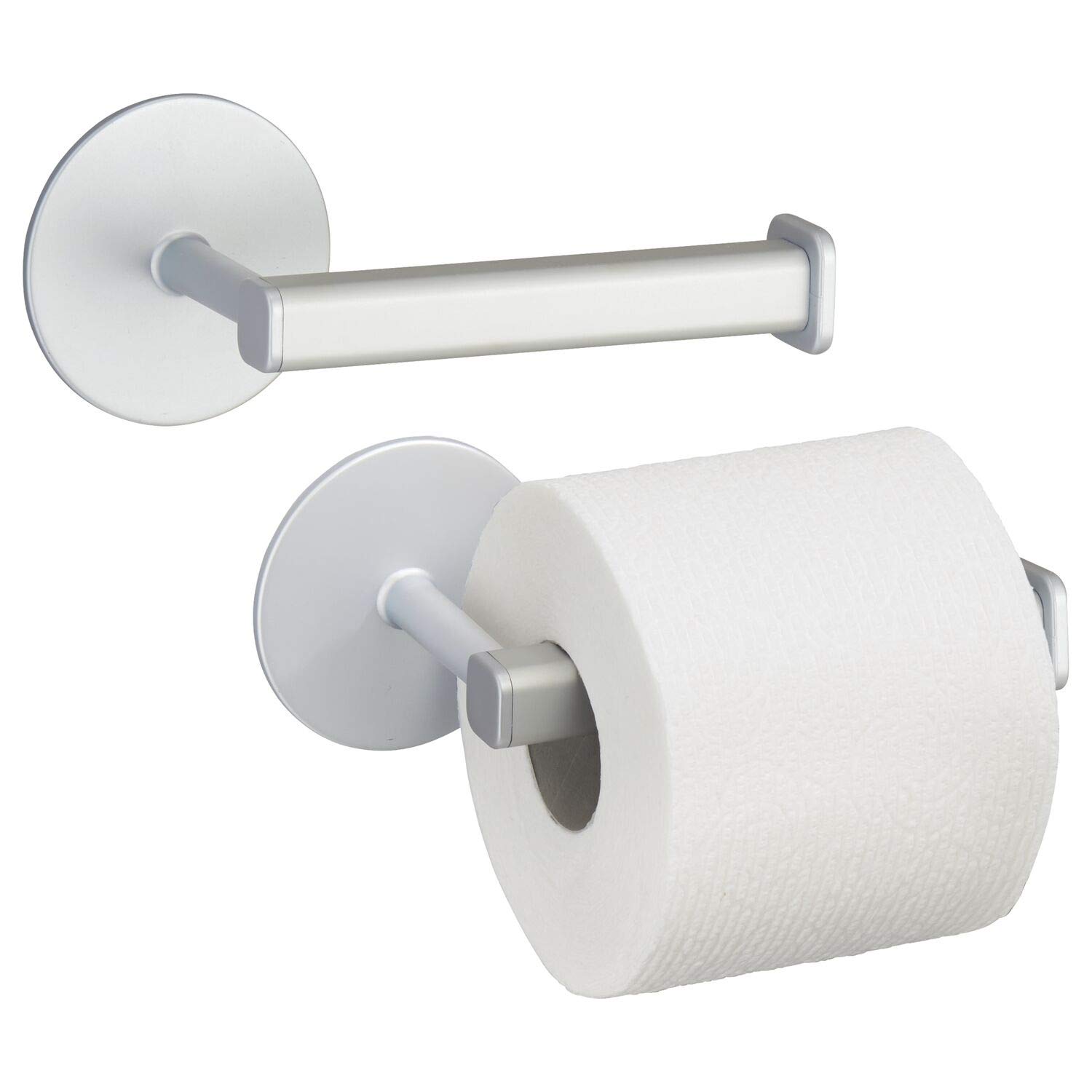 InterDesign Metro Rustproof Aluminum Toilet Paper Holder - Self-Adhesive Bathroom Roll Dispenser, Silver - Perfect for Modern Homes & Small Bathrooms