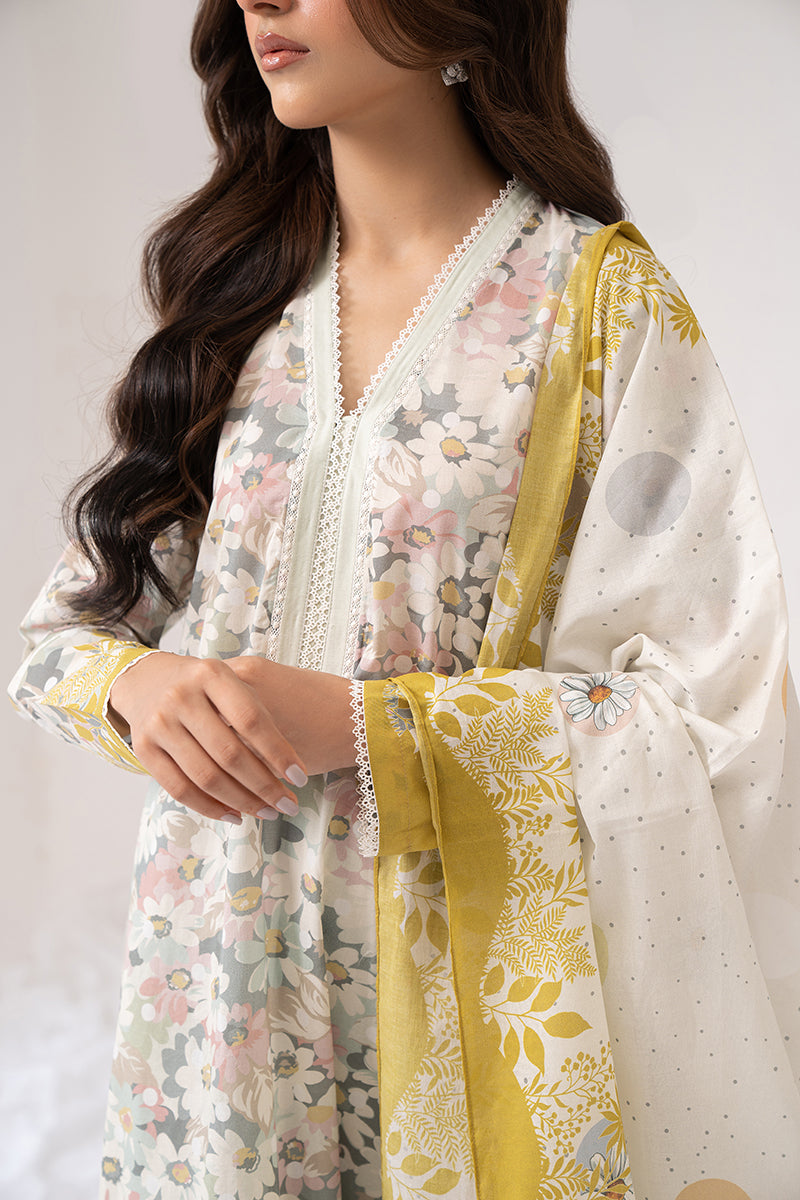 FLORET RUSH 3-Piece Printed Lawn Suit Set for Women - Elegant Floral Design, Breathable Fabric for Summer Outfits, Parties & Special Occasions