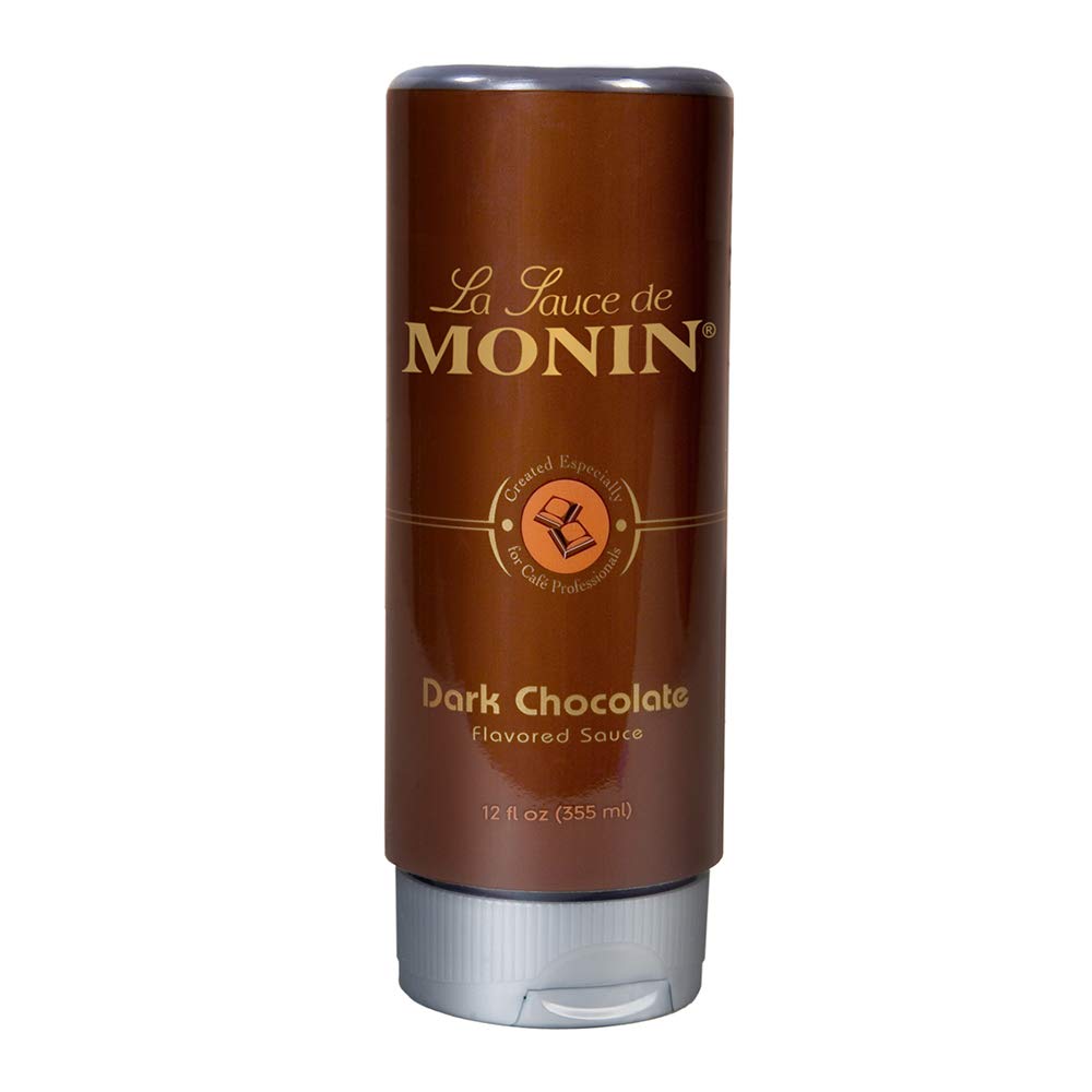 Monin Gourmet Dark Chocolate Sauce - Velvety Rich Gluten-Free Non-GMO Dessert Topping (12oz) Perfect for Ice Cream, Coffee, Pancakes & Baking