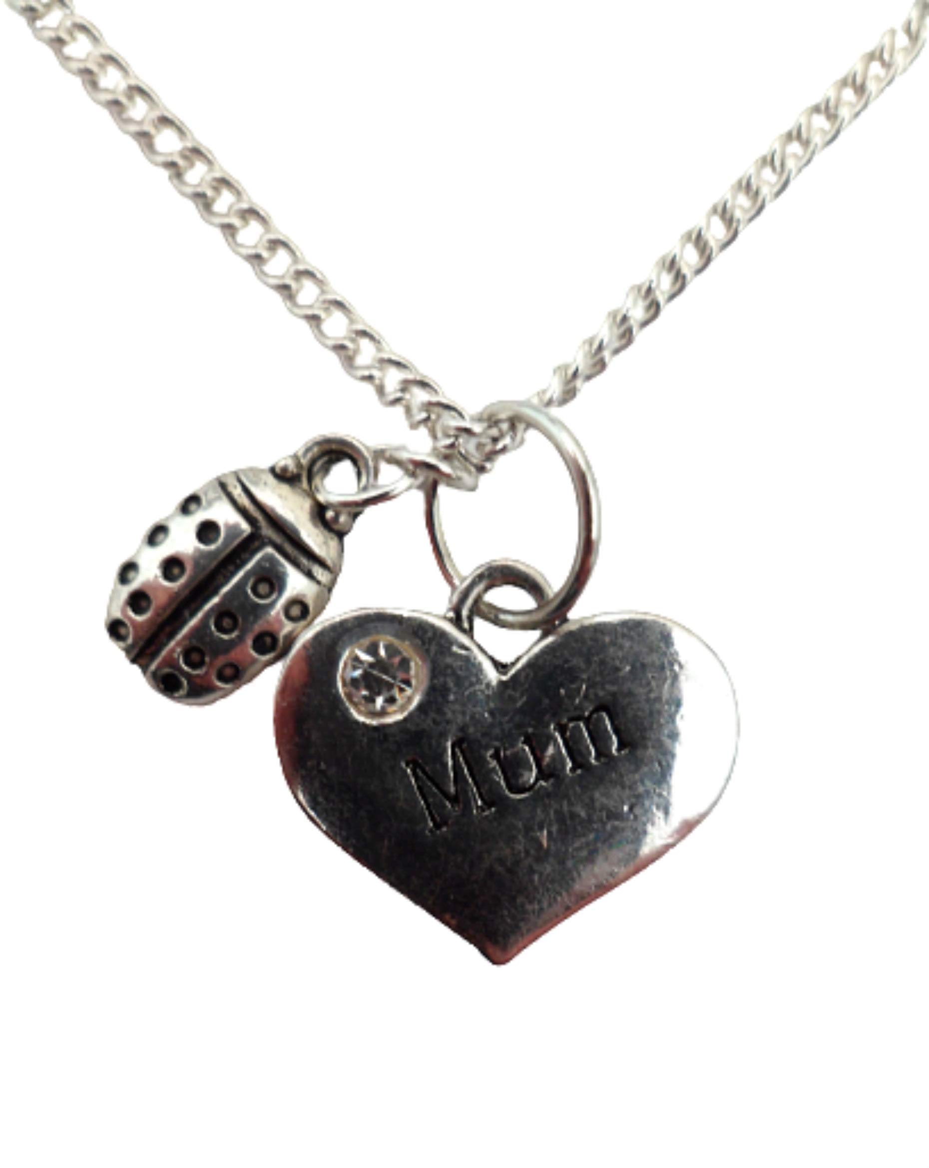 Sterling Silver Plated Heart Pendant Necklace for Mom - Elegant Ladybug Charm Jewelry Gift for Women, Perfect for Mother's Day, Birthday & Anniversary Celebrations