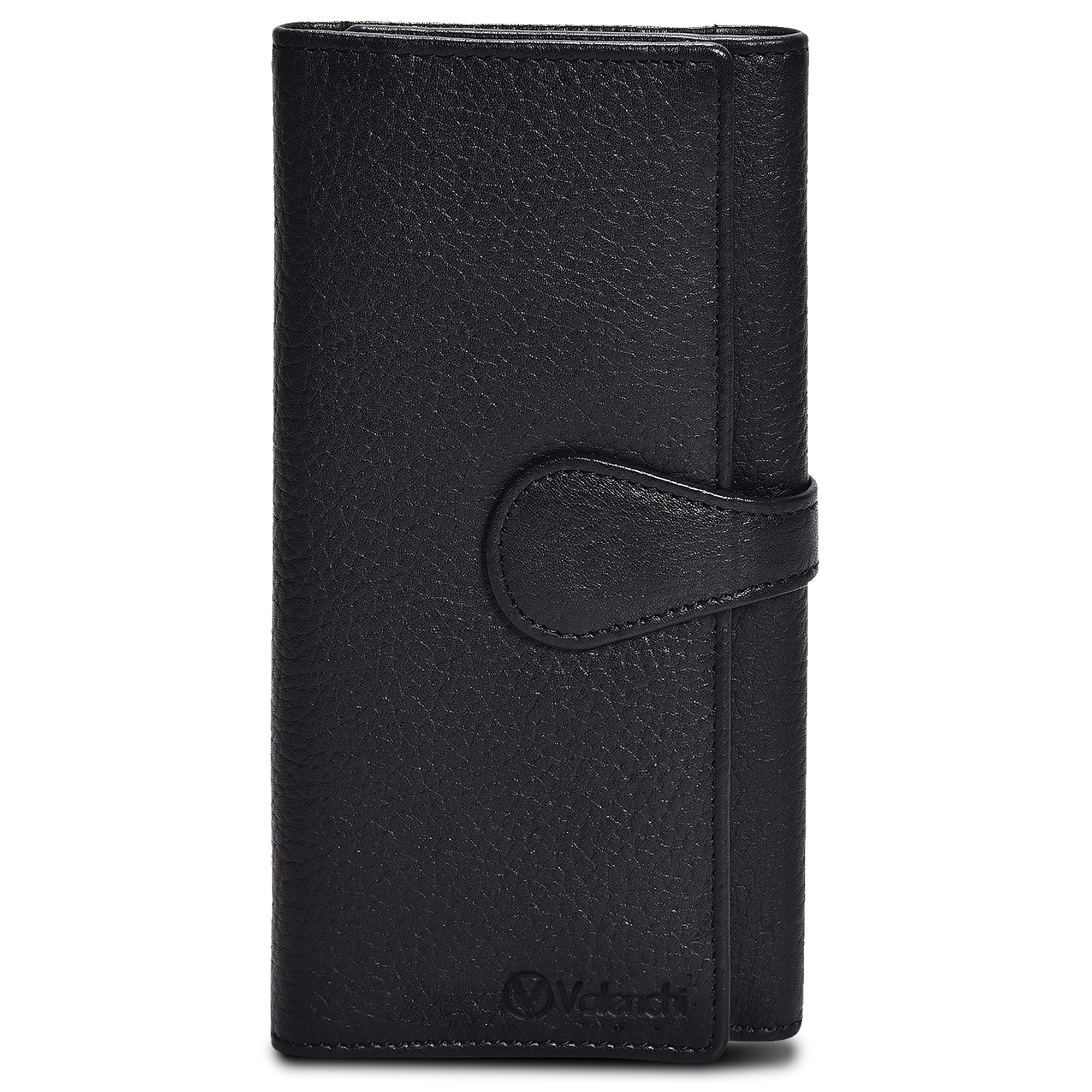 Premium RFID-Blocking Leather Clutch Wallet for Women - Slim Credit Card Holder with 12 Card Slots, ID Window & Coin Pocket | Handmade Genuine Leather | Medium Size Black | Perfect for Travel, Shopping & Everyday Use
