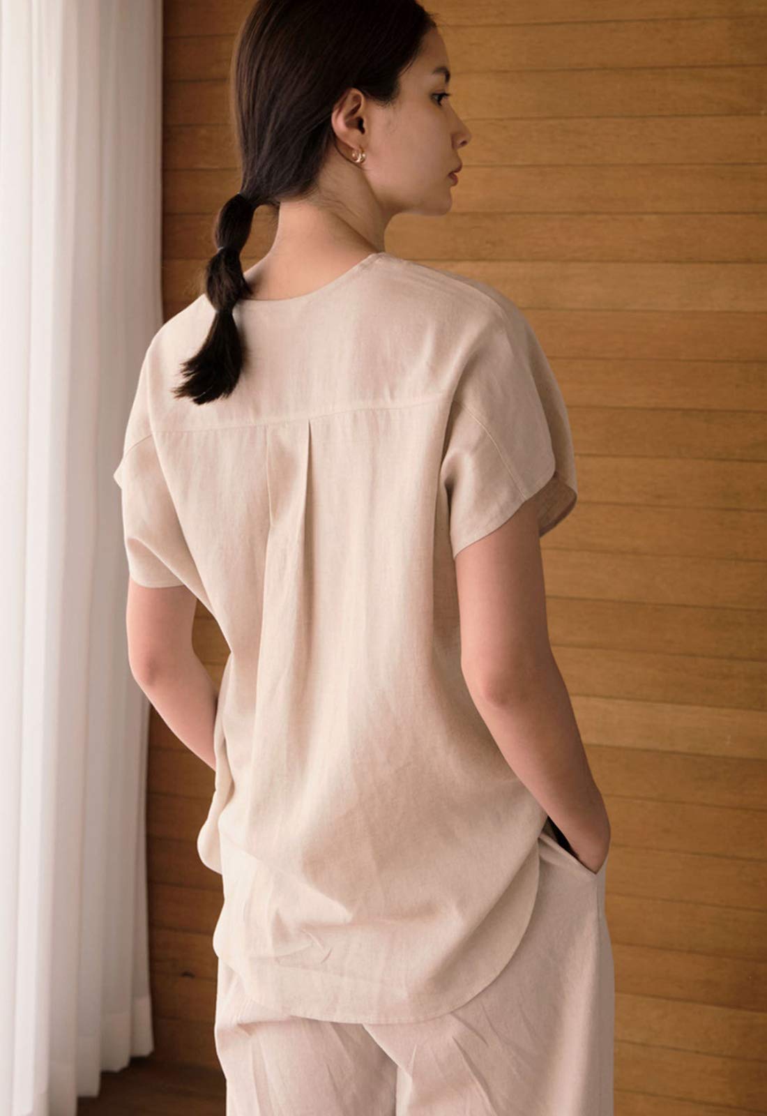 Stylish Korean Women's Short Sleeve Blouse with Pearl Buttons - Comfortable & Trendy Top for Work, Dating & Casual Outfits
