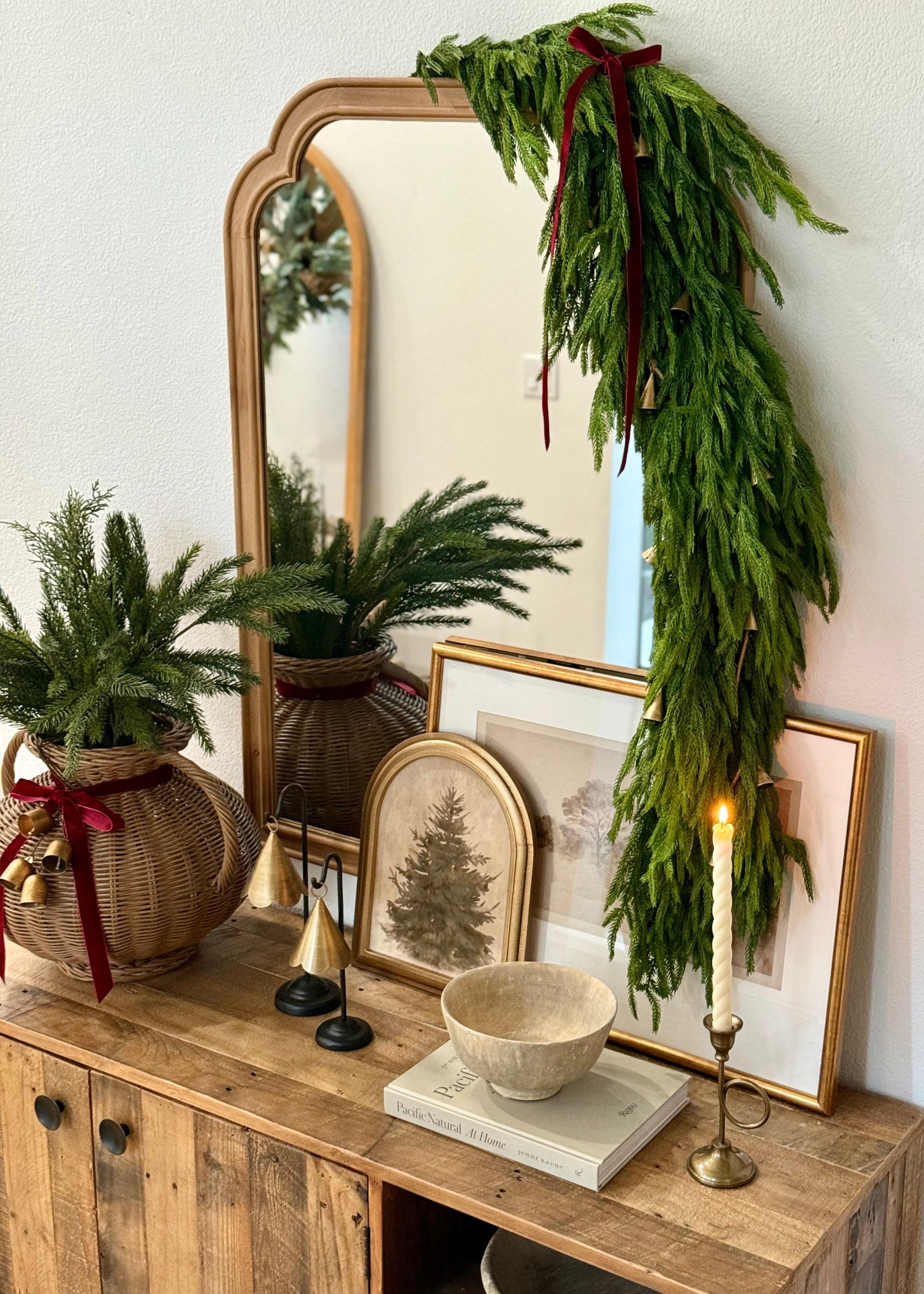 Premium Afloral Artificial Norfolk Pine Table Centerpiece Garland - 48 Inch Faux Greenery for Holiday, Wedding & Home Decor