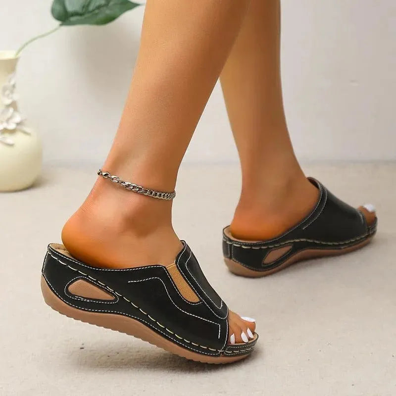 Women's Comfortable Slip On Wedge Sandal Shoes - Casual Summer Beach Walking Shoes for Outdoor Vacation & Party Wear