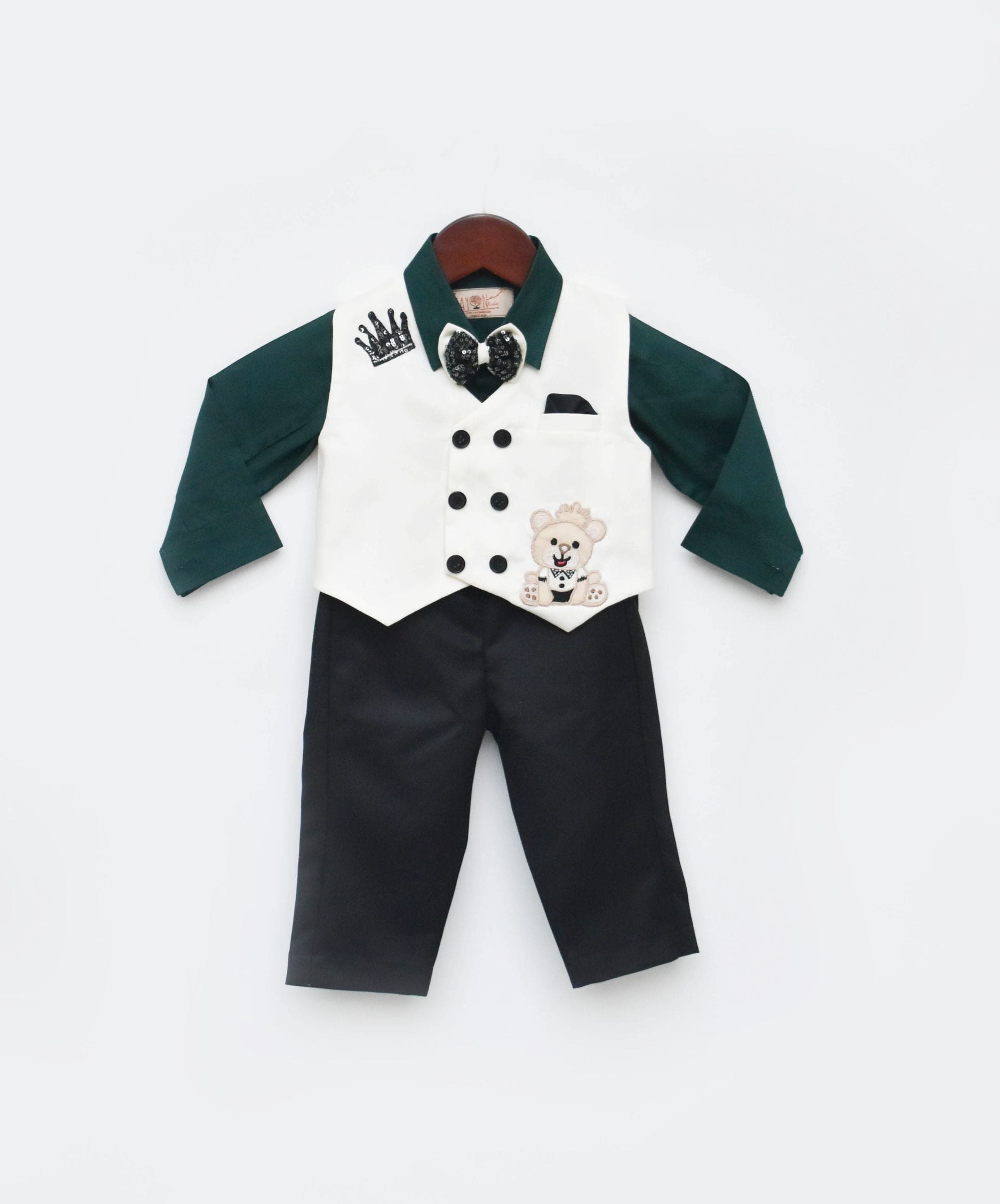 Pre Order: Stylish Green Shirt & Off-White Waistcoat with Matching Pants Set - Perfect for Weddings, Parties & Formal Occasions