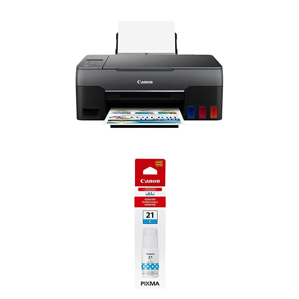 Canon G1220 MegaTank Single Function Inkjet Printer with GI-21 Cyan Ink Bottle - Ideal for Home Office Printing & High Volume Documents