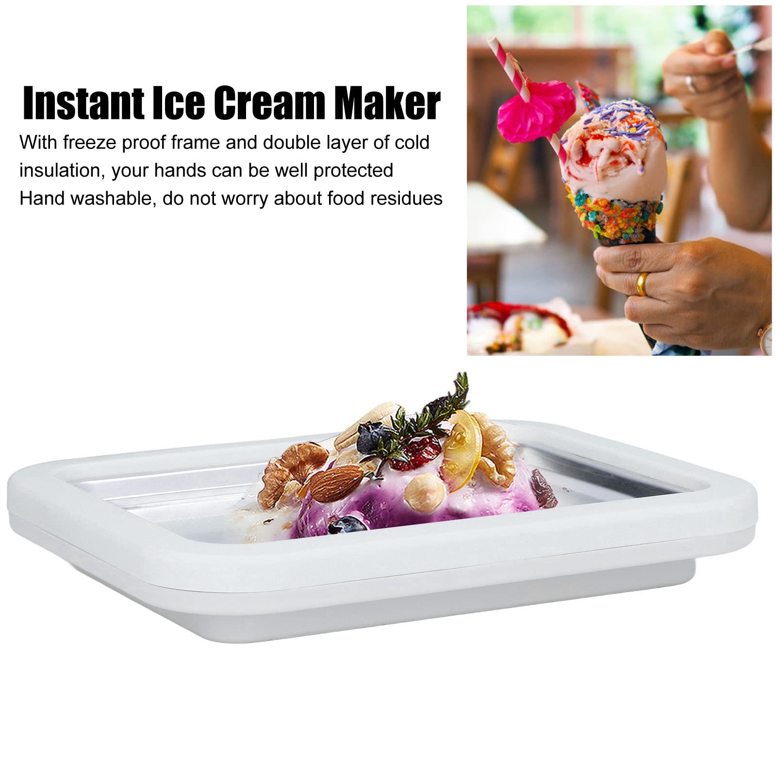 Instant Ice Cream Maker Pan - Frozen Yogurt & Ice Cream Roll Machine for Homemade Desserts (White) | Perfect for Parties, Family Gatherings & DIY Treats