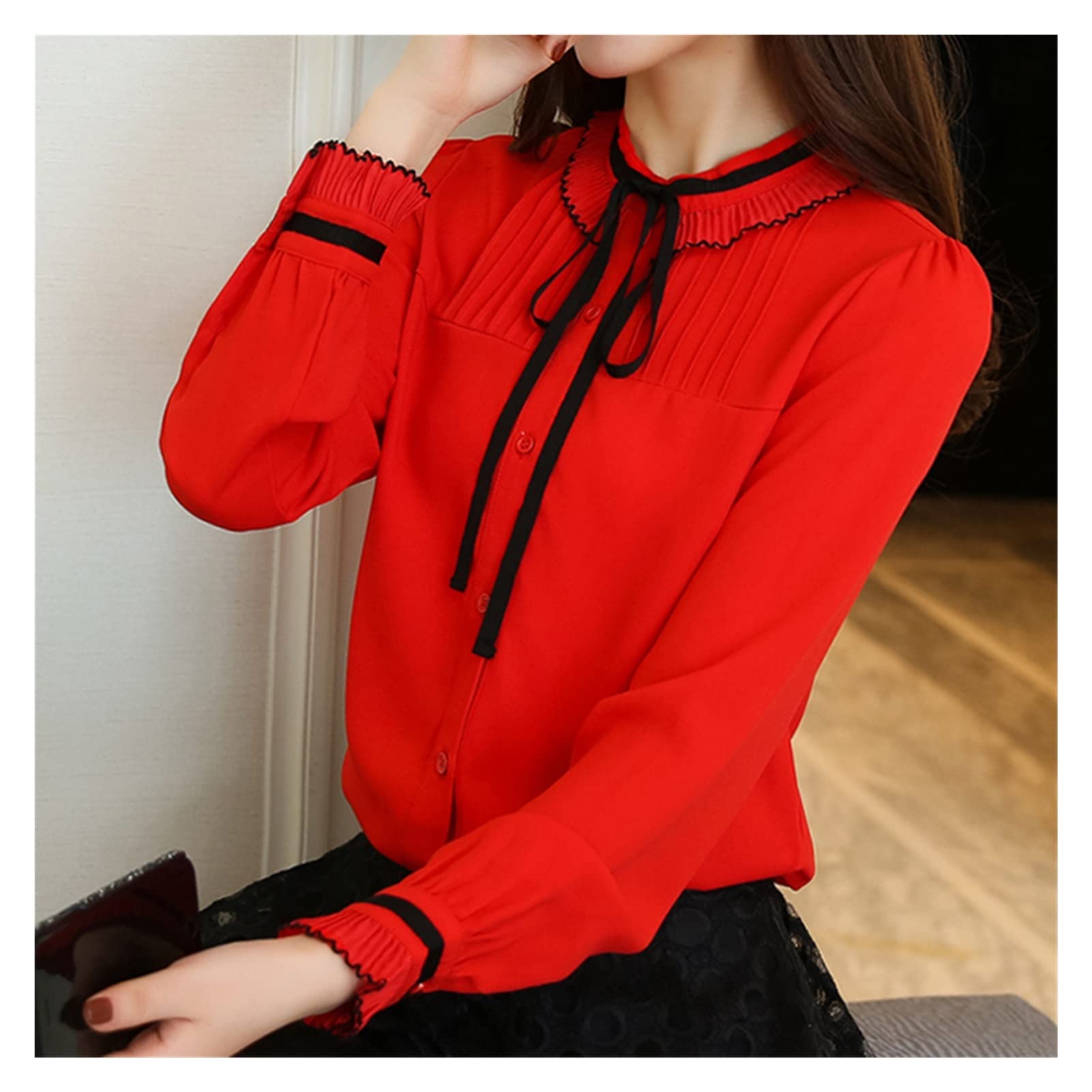 WALNUTA Women's Long Sleeve Chiffon Blouse - Elegant Office Shirt Tops for Women | Perfect for Business Casual, Workwear & Professional Outfits