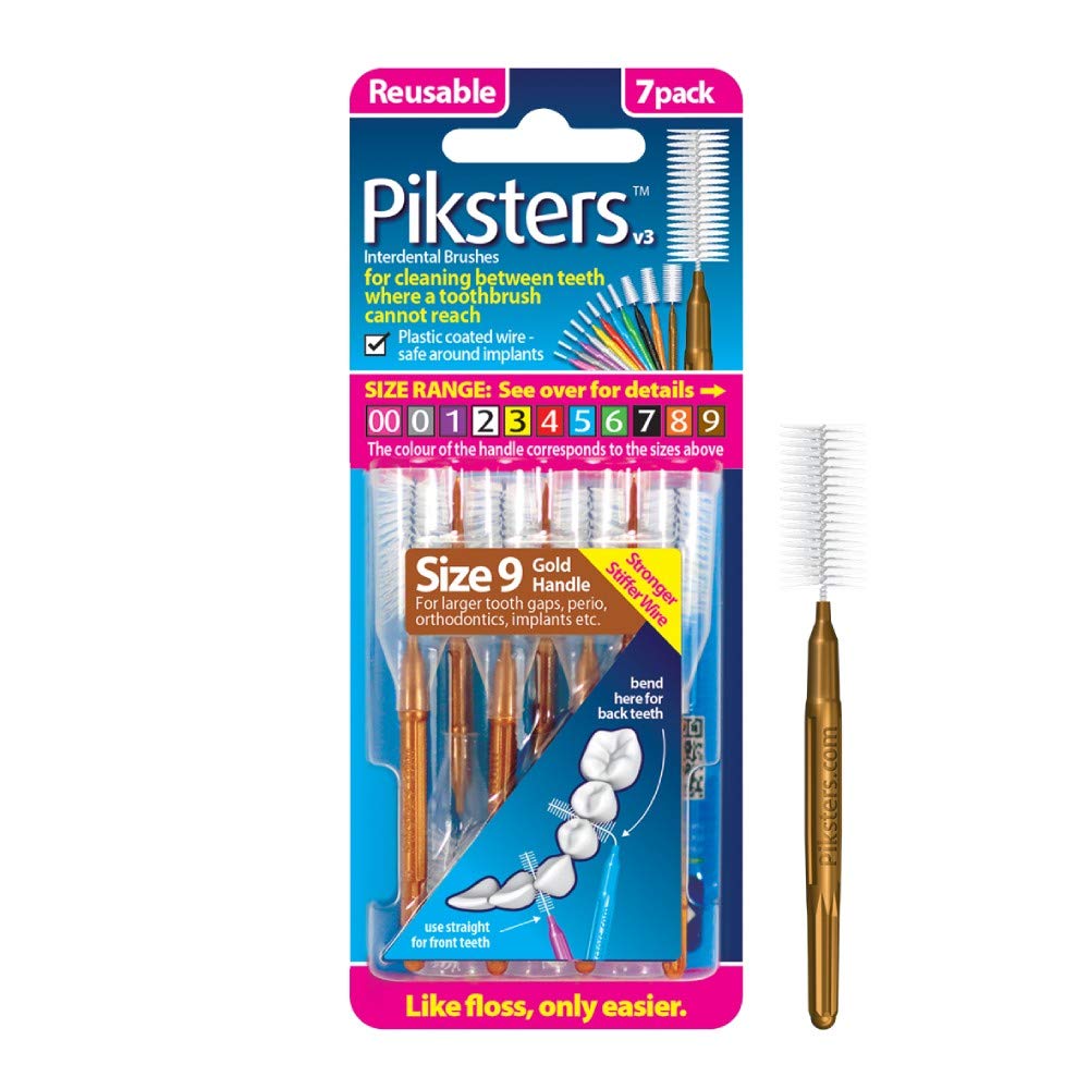 Piksters Interdental Brushes Size 9 Brown - 7 Pack for Teeth Cleaning & Gum Care | Perfect for Braces, Dental Work & Oral Hygiene Routine