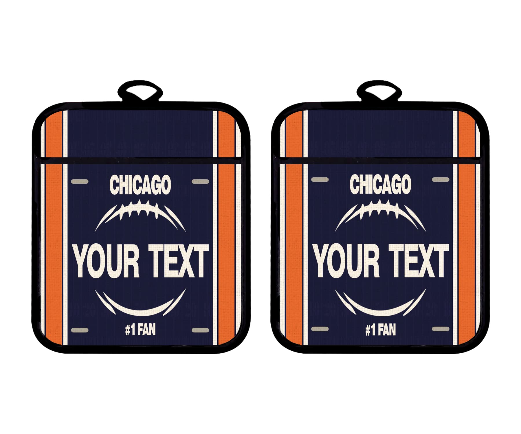 Bleu Reign Personalized Oven Mitt & Potholder Set - Custom Name Football Team Chicago Linen Kitchen Accessories for Baking, Grilling & Cooking
