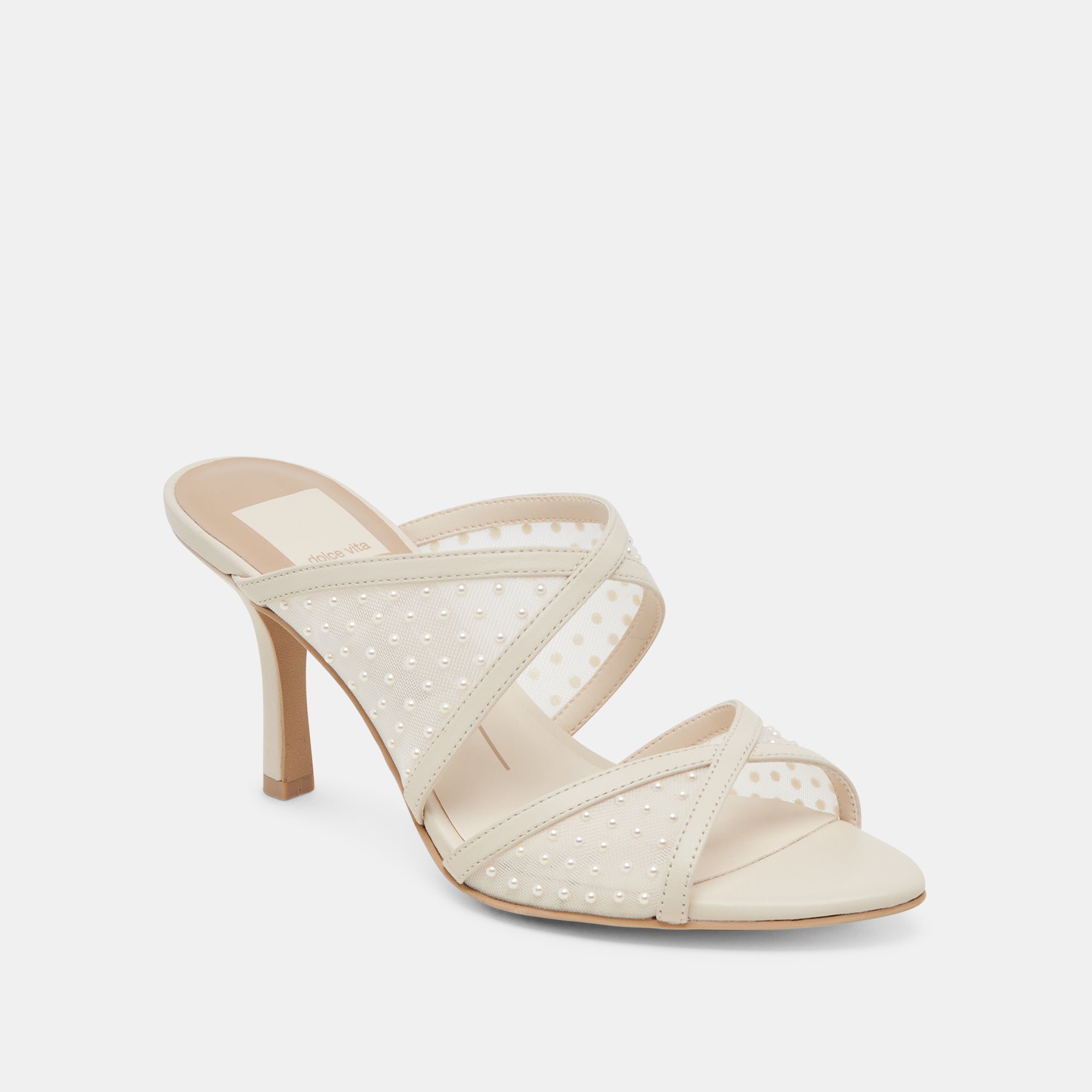 MANDEL PEARL HEELS IVORY MESH - Elegant Women's High Heels for Weddings, Parties & Special Occasions