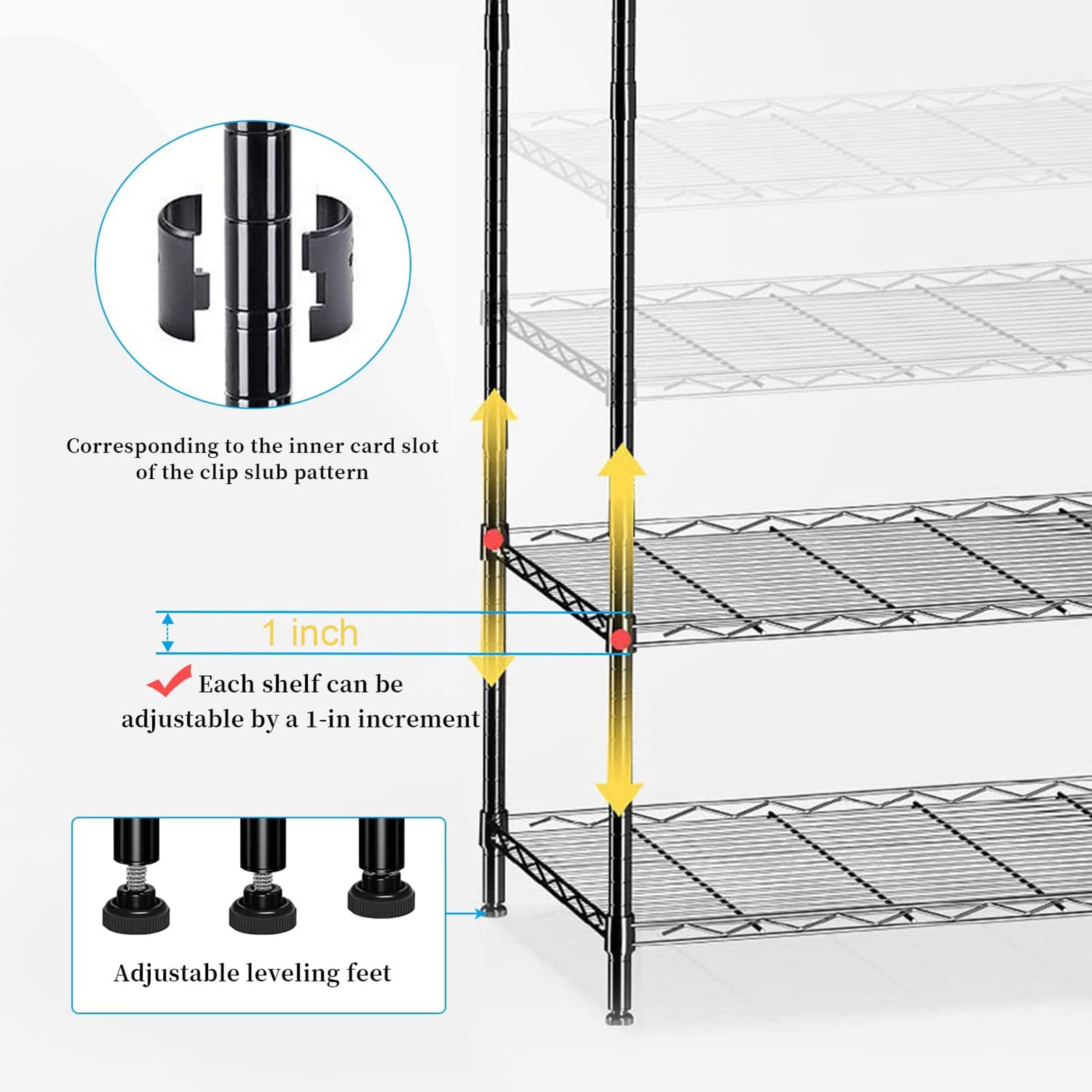 Santoy 3-Tier Adjustable Metal Storage Shelf - Heavy Duty Steel Wire Organizer for Kitchen, Bathroom, Pantry, Closet & Bedroom (Black, 17.7
