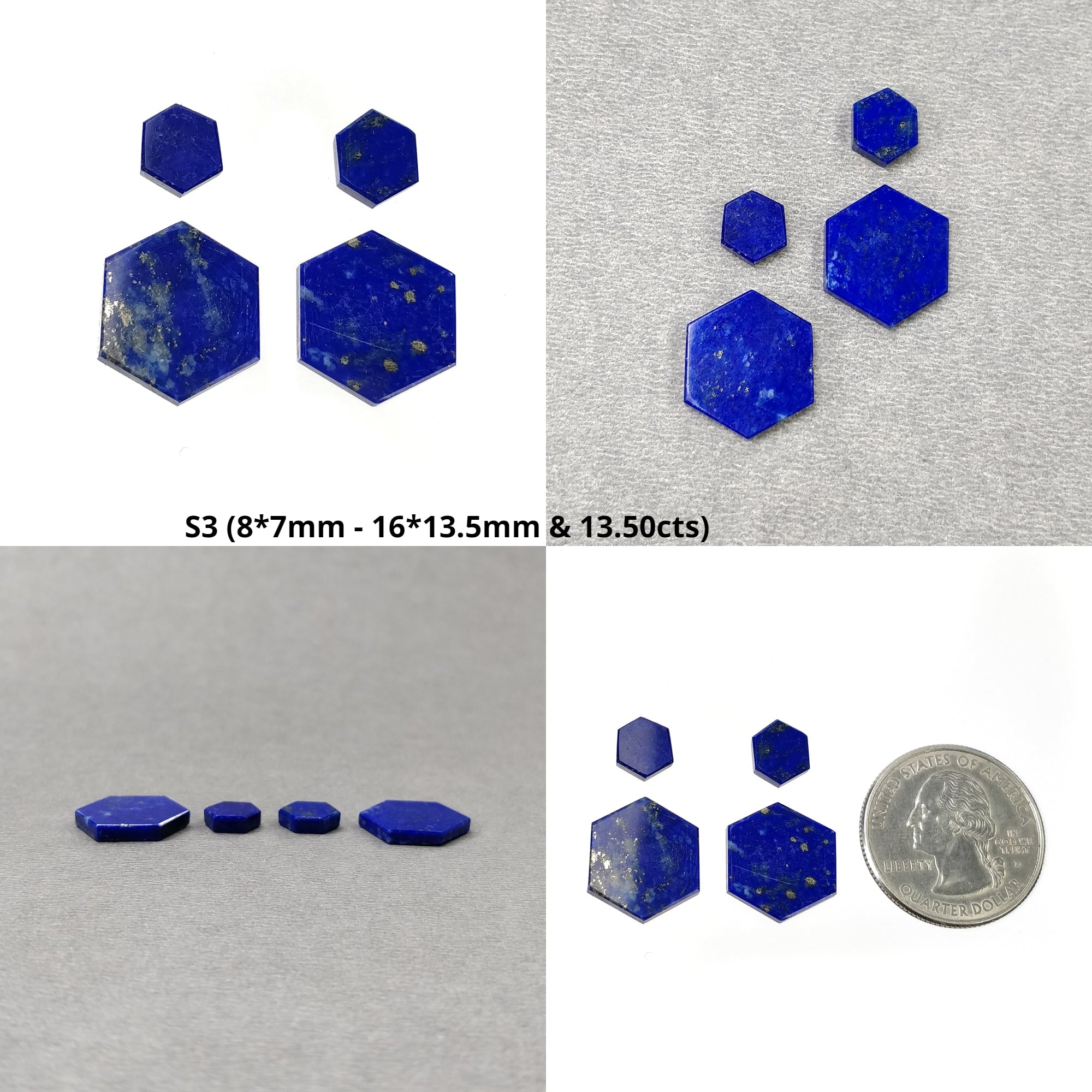Natural Lapis Lazuli Gemstone Flat Slices - Untreated Unheated Blue Lapis Hexagon Shape (2pcs/3pcs/4pcs) for Jewelry Making, Wire Wrapping, Crystal Healing & Home Decor