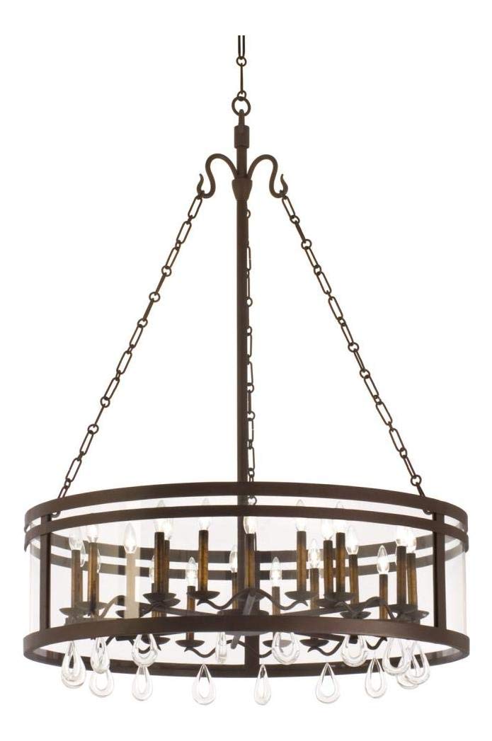Bronze Morris 24-Light 1-Tier Drum Chandelier - Elegant Dining Room & Bedroom Ceiling Light Fixture for Modern Home Decor