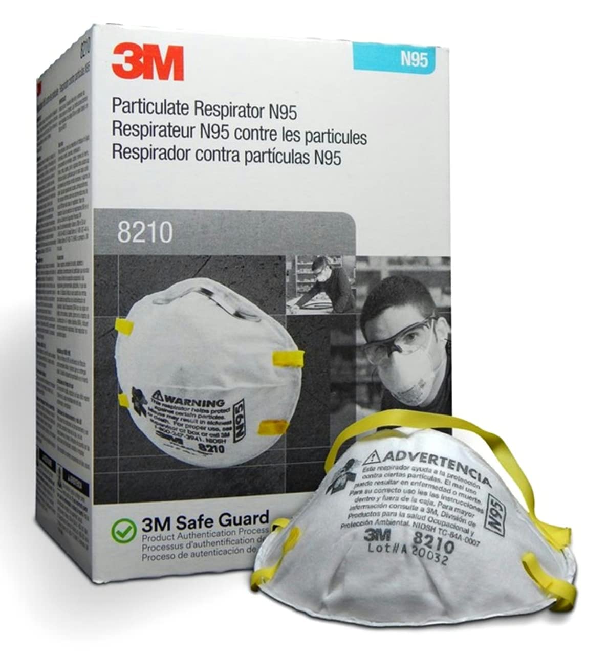 3M N95 Disposable Respirators - Advanced Filter (8 Boxes, 20 Masks/Box) for Construction & Healthcare
