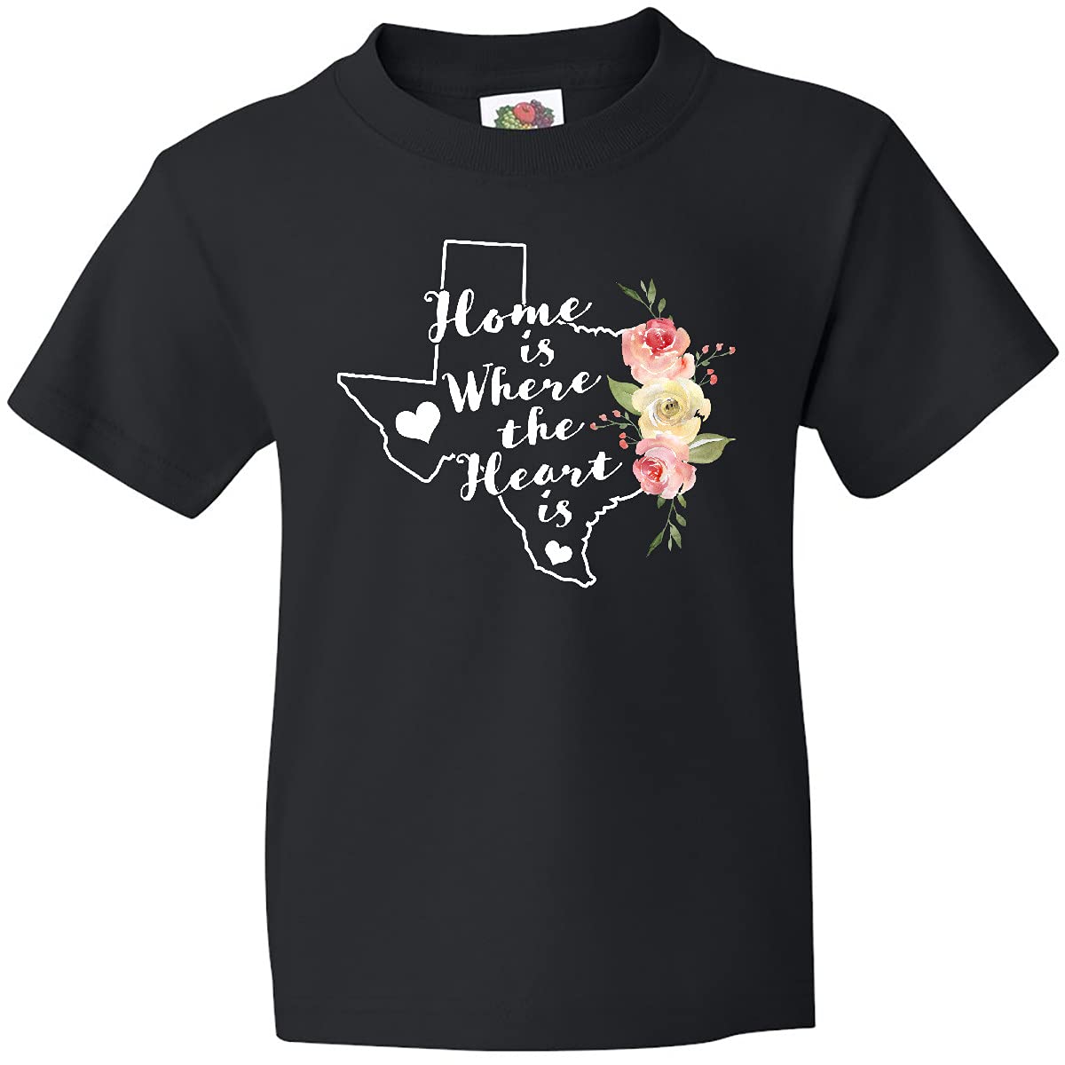 Inktastic Texas Home is Where The Heart is Watercolor Floral Youth T-Shirt - Soft Cotton Tee for Kids, Boys & Girls - Perfect for School, Family Outings & Texas Pride Events
