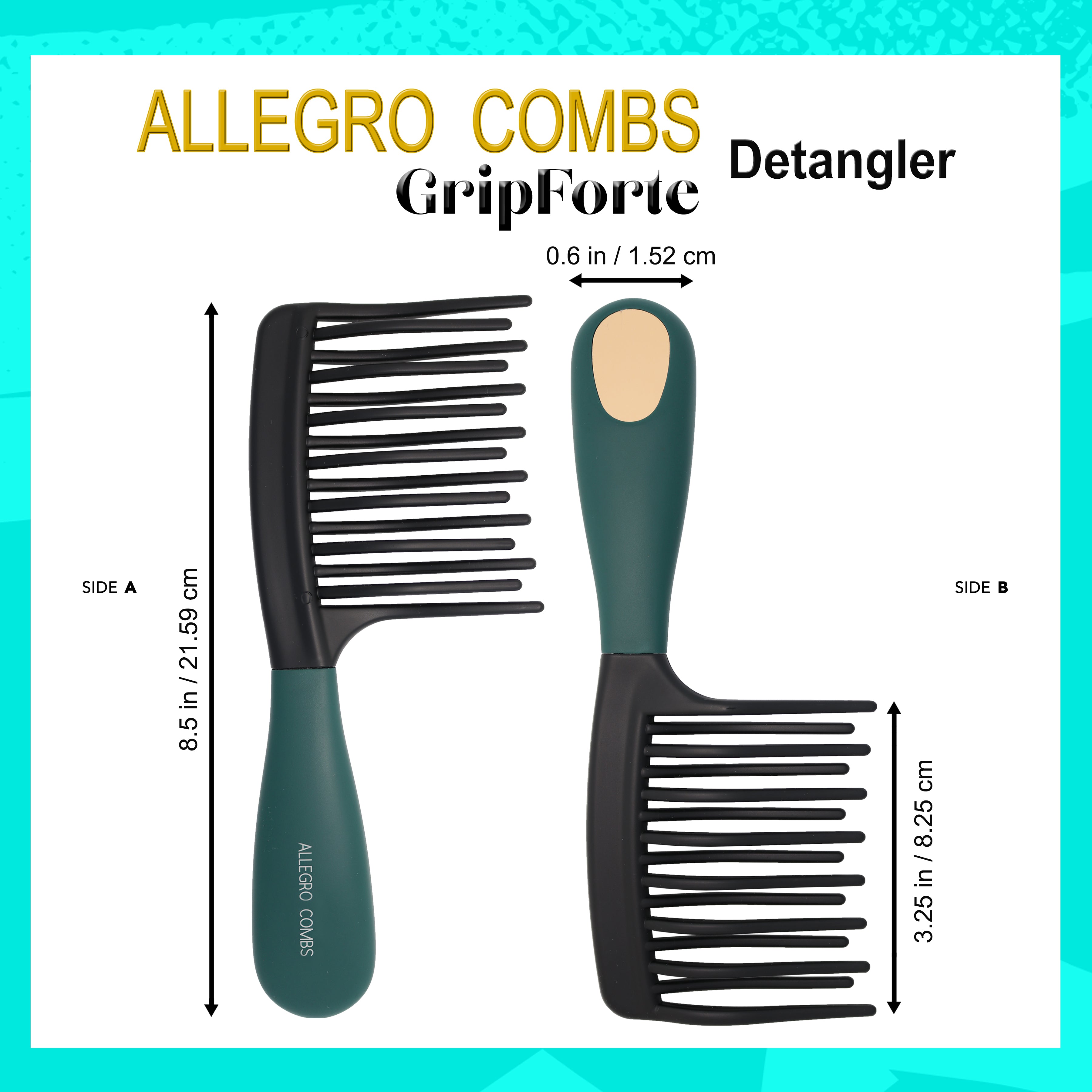 Allegro Gripforte Wide Tooth Detangling Comb for Curly & Wavy Hair - Gentle Hair Brush for Women - Perfect for Wet Hair, Thick Hair & Daily Styling