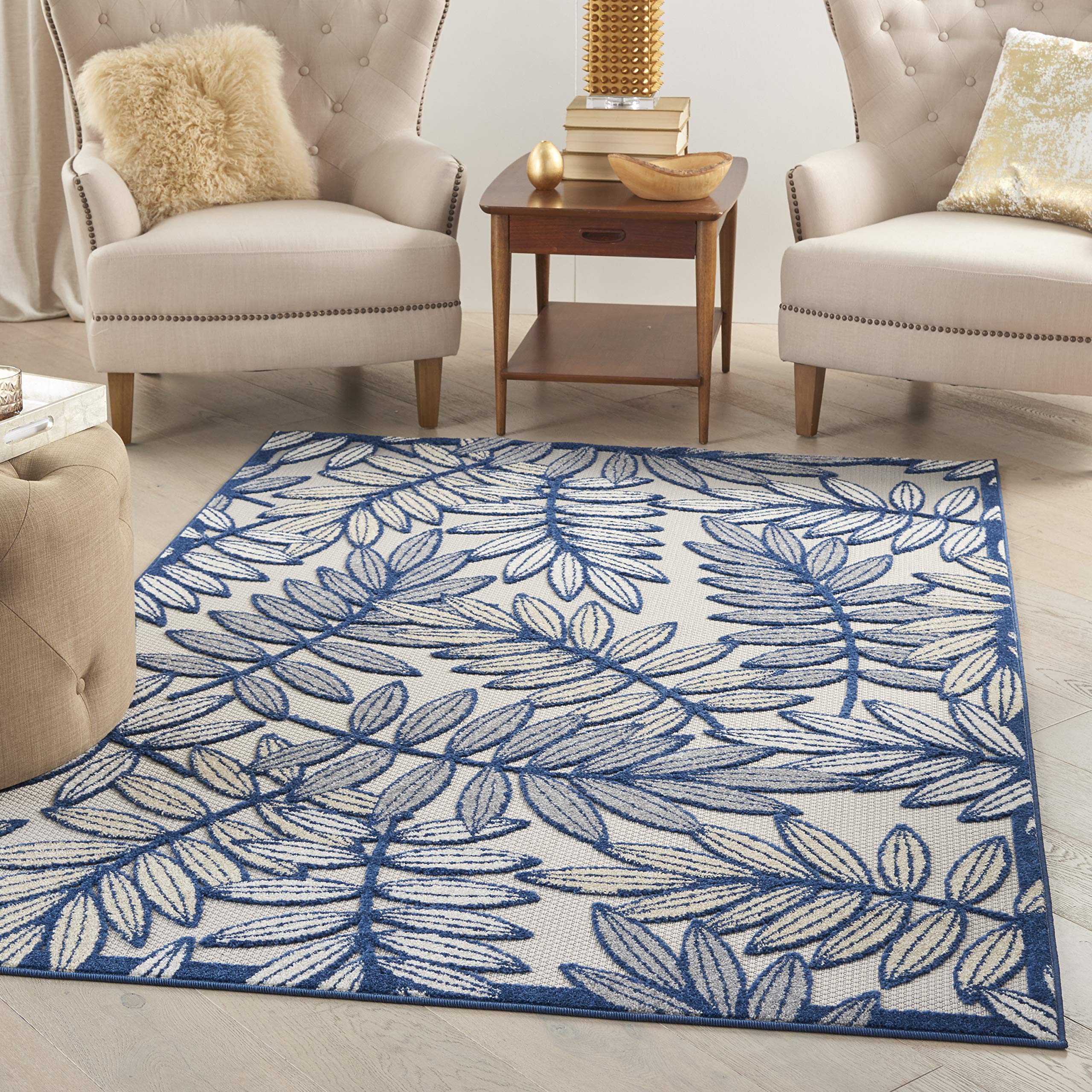 Nourison Aloha 6' x 9' Indoor/Outdoor Area Rug - Ivory & Navy Stripe - Easy Clean, Non-Shedding, Stain Resistant - Perfect for Living Room, Bedroom, Dining Room, Patio, Deck & Backyard - Soft & Durable for High Traffic Areas
