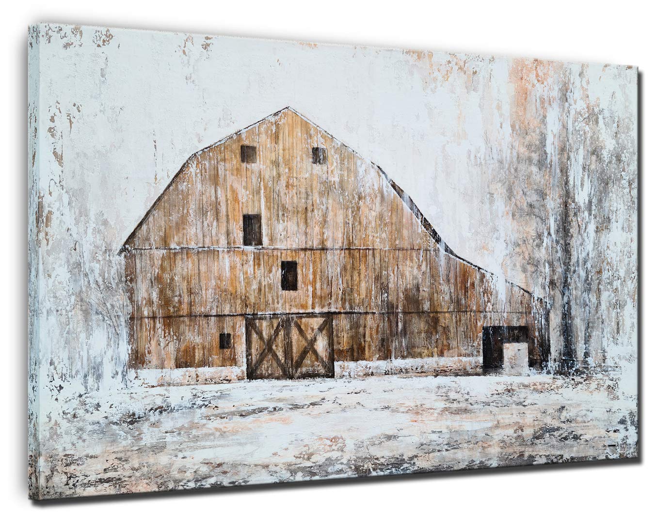 Hand Painted Rustic Barn Canvas Wall Art - Modern Abstract Farmhouse Painting - Aesthetic Artwork for Living Room, Bedroom & Bathroom Decor - Perfect for Country Style Home & Office Interior Design