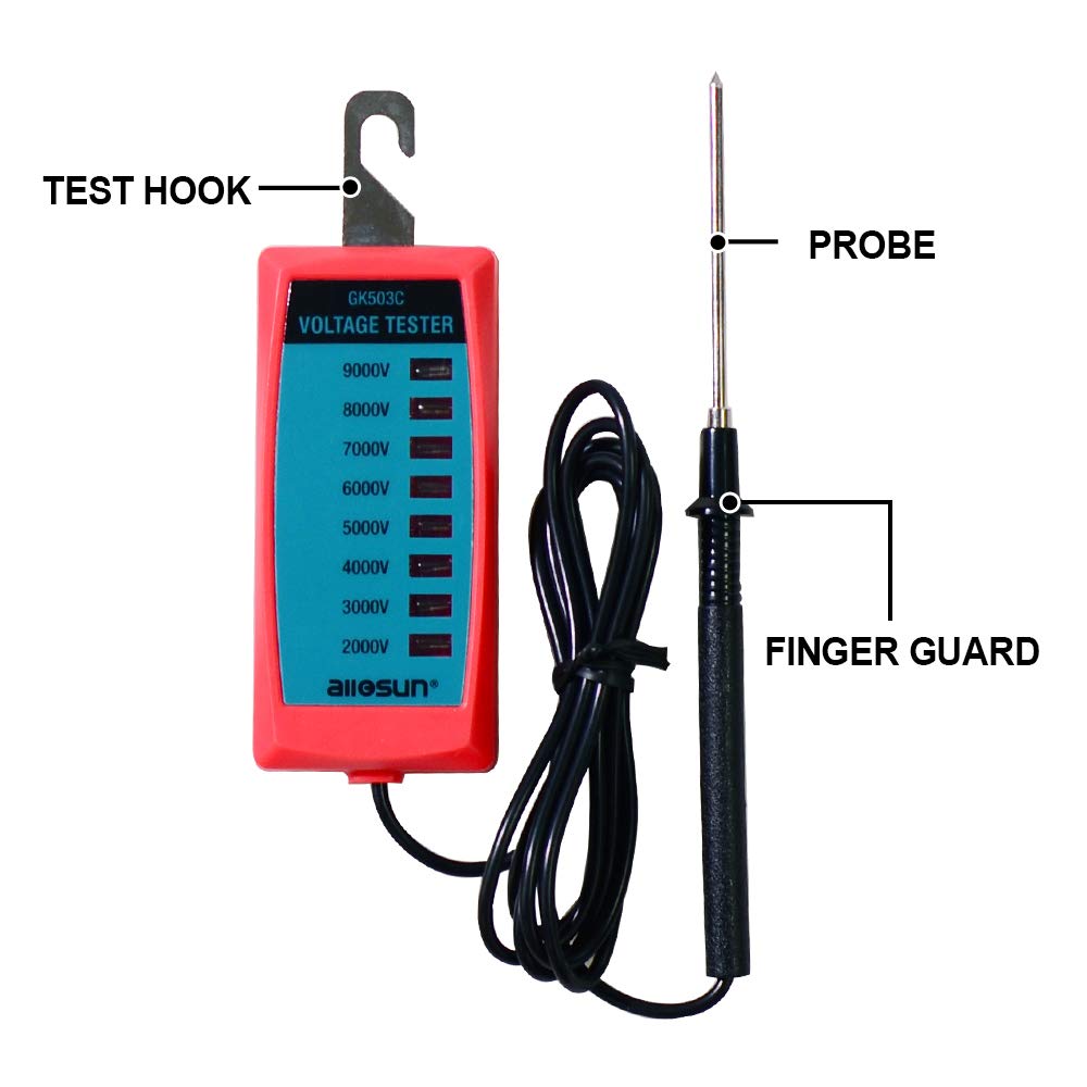 ALLOSUN GK503C Neon Electric Fence Voltage Tester - Up to 9000V Detection, Fault Finder Tool for Electric Fences (Red) - Perfect for Farm, Ranch & Livestock Fence Maintenance