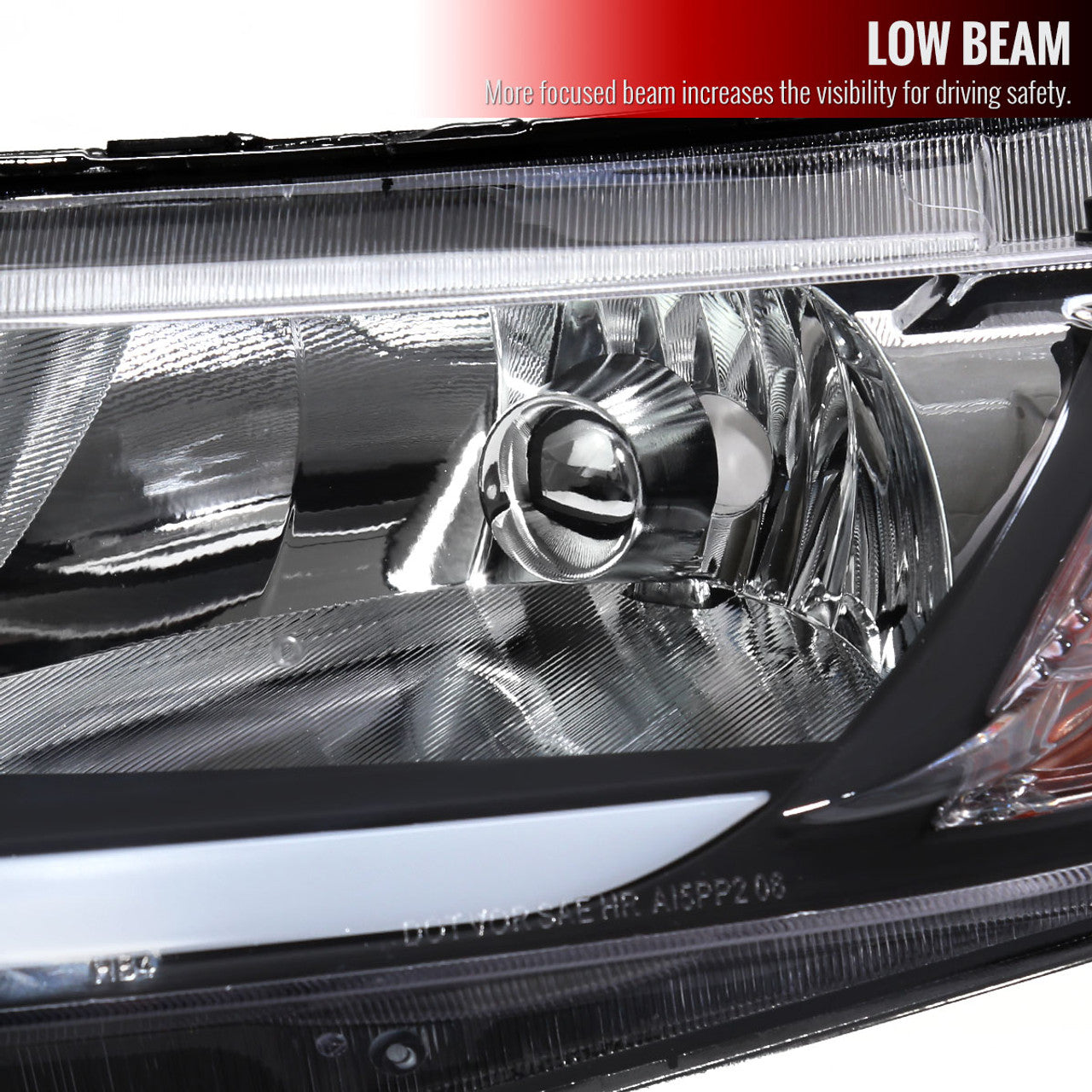 Black Euro Style Headlight Housing Kit with LED Strip for 2006-2011 Honda Civic Sedan 4dr - Upgrade Your Night Driving & Style