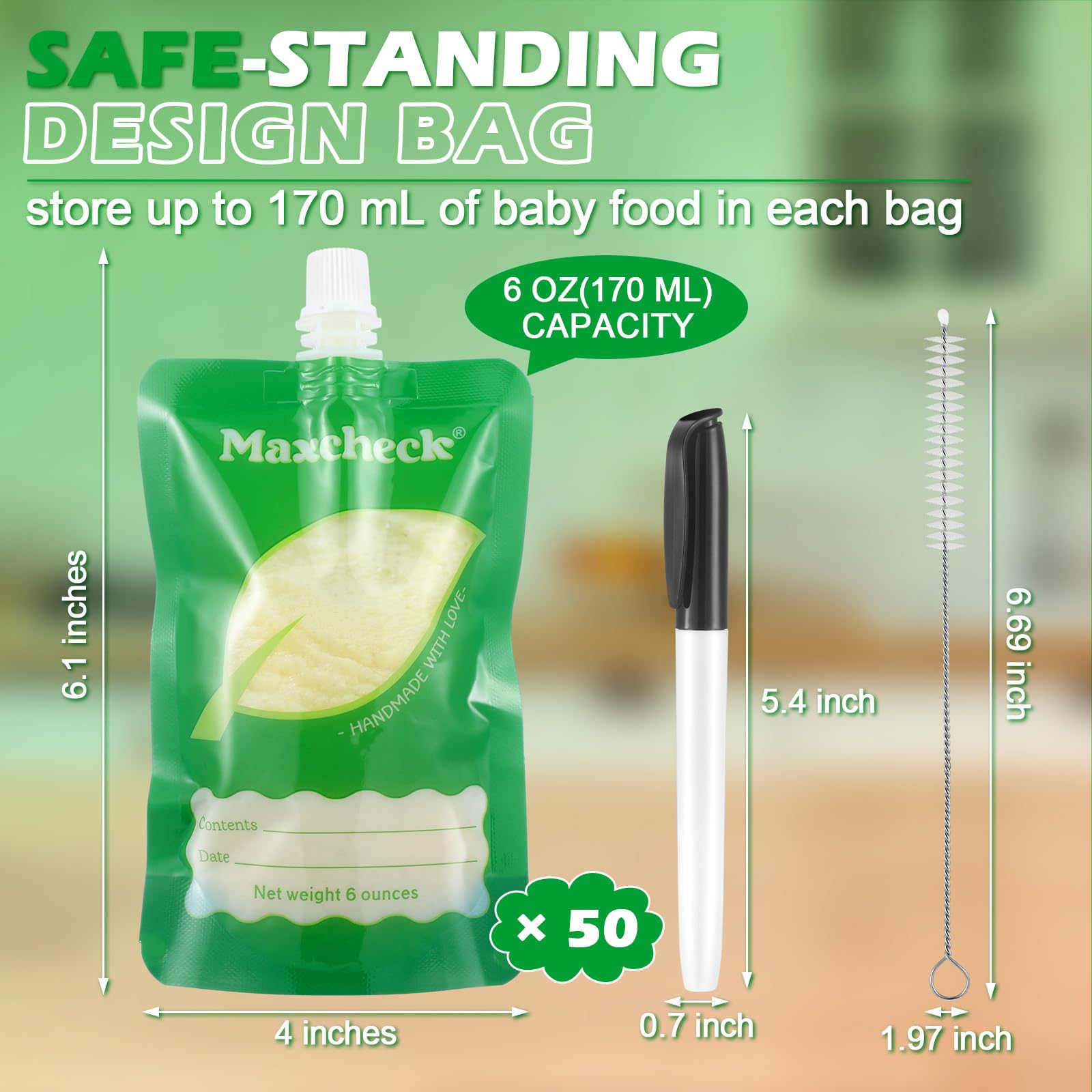 Maxcheck 28-Piece Reusable Baby Food Pouch Set with 25 Portable Fruit Puree Storage Bags, Food Maker, Pen & Brush - Ideal for Homemade Baby Purees, Toddler Snacks & On-the-Go Feeding