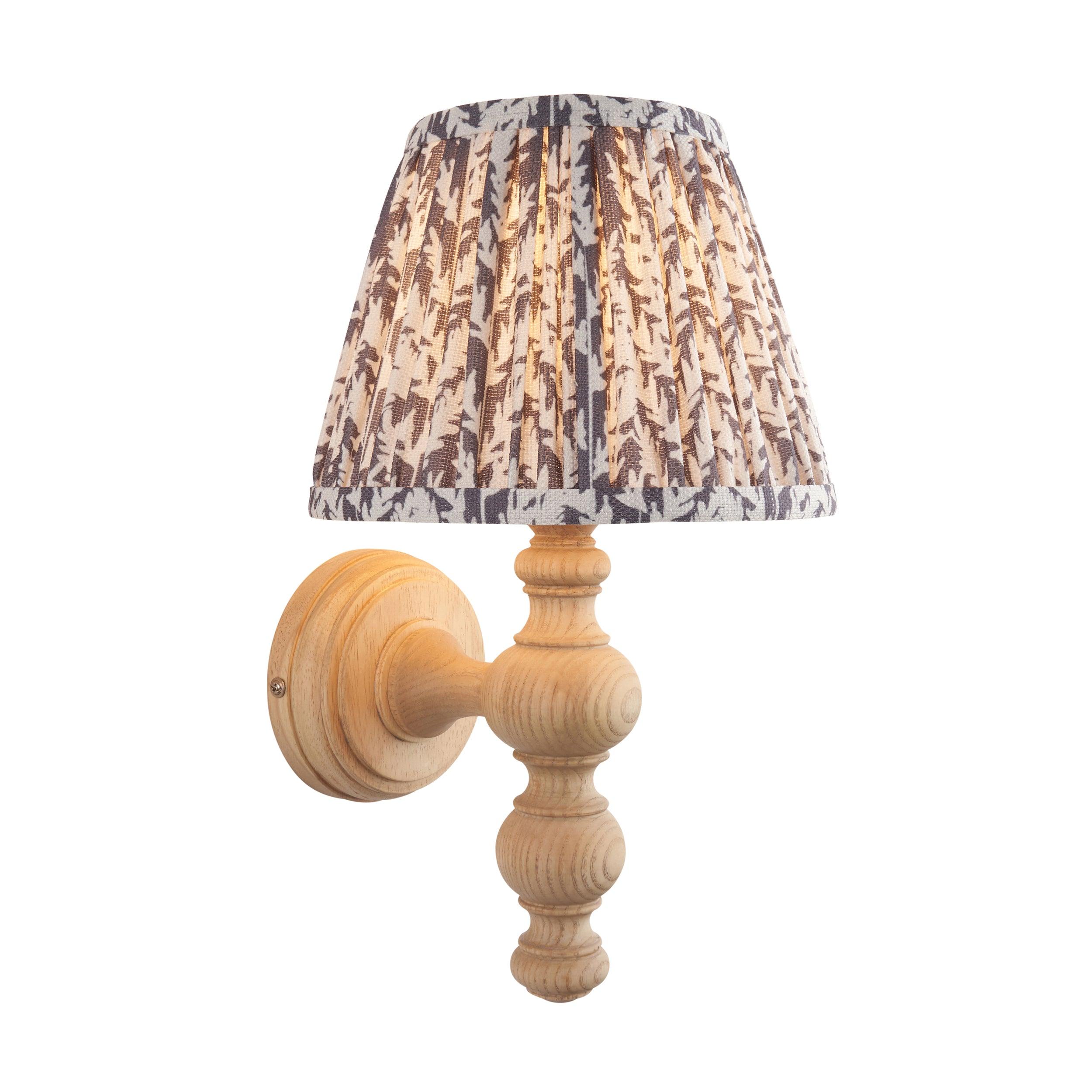 Bibury Wooden Wall Light with Leaf Design - 20cm Pearl Grey Shade for Bedroom, Living Room, and Hallway Decor