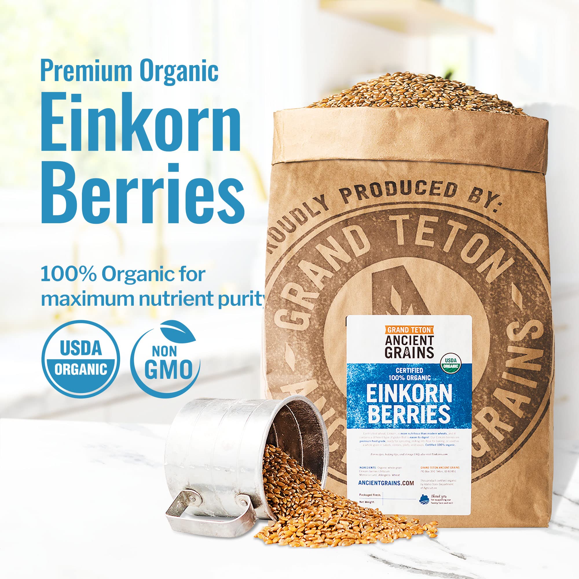 100% Organic Einkorn Berries & Farro Piccolo - Premium Ancient Grains for Milling Flour, Baking Bread, Cooking Pilafs & Soups | 25 lbs Bulk | Perfect for Healthy Homemade Recipes & Artisan Baking