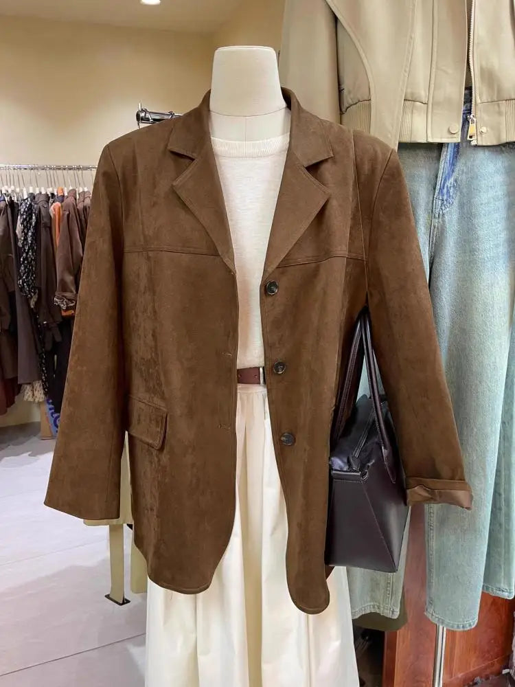 2024 Autumn Women's Fashion Blazer - Elegant Brown Long Sleeve Single Breasted Office Coat for Professional Women | Perfect for Business Meetings, Work Attire & Formal Occasions