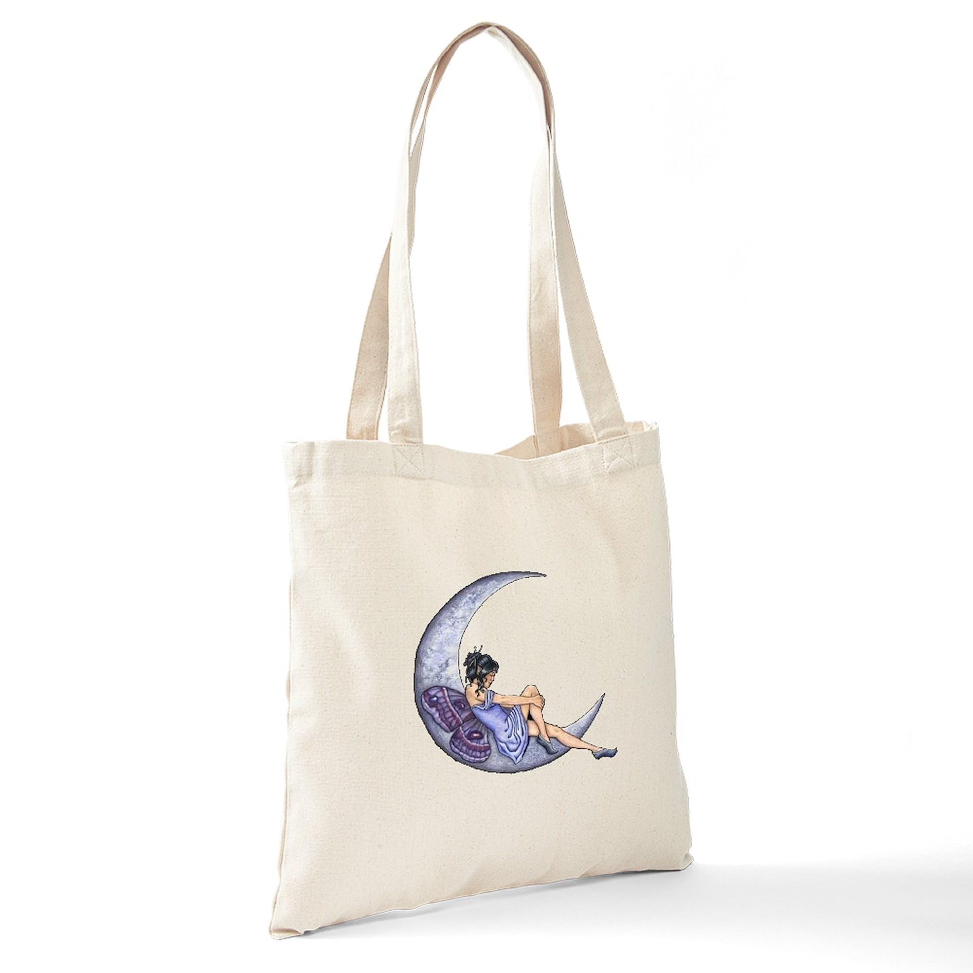 Fairy Moon Tote Bag - Natural Canvas Reusable Shopping Bag for Women | Eco-Friendly Grocery Tote for Beach, Market & Daily Use