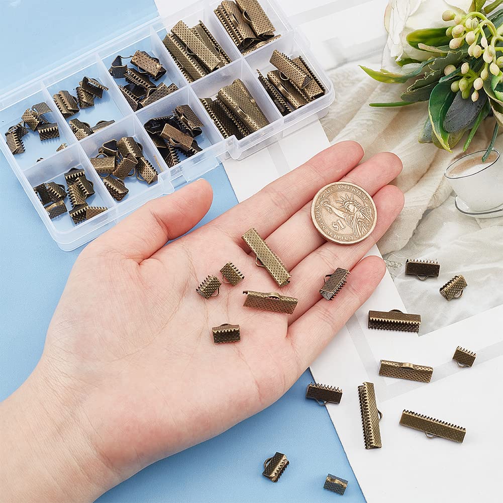 PH PandaHall 100Pcs Antique Bronze Ribbon Clamp End Crimps, 8-25x6-8x5mm Assorted Sizes for Bracelet, Bookmark, Leather Craft, Jewelry Making Supplies – DIY Charm Beading & Scrapbooking