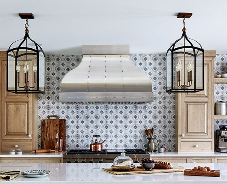 Premium RHM Custom Bell Style Stainless Steel Range Hood with Mirror Accent - H1 6TR Model for Julieanna Kitchen | Modern Ventilation for Home Cooking & Baking