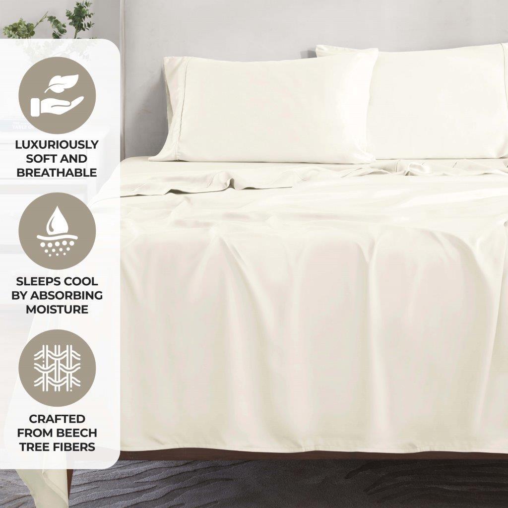 300 Thread Count Modal From Beechwood Extra Deep Pocket Sheet Set - Ultra Soft & Breathable Bedding for Queen/King Size Mattresses - Perfect for Luxury Hotels, Guest Rooms & Master Bedrooms