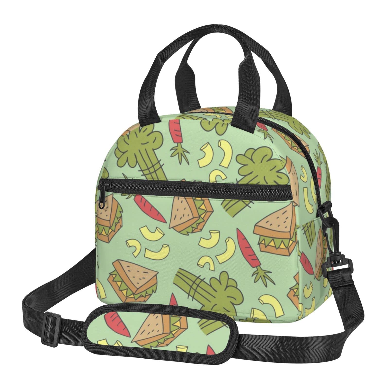 Insulated Freezable Lunch Bag with Adjustable Shoulder Strap - Carrot Broccoli Design for Work, Picnic & Outdoor Activities | Reusable Sandwich Box for Women & Men
