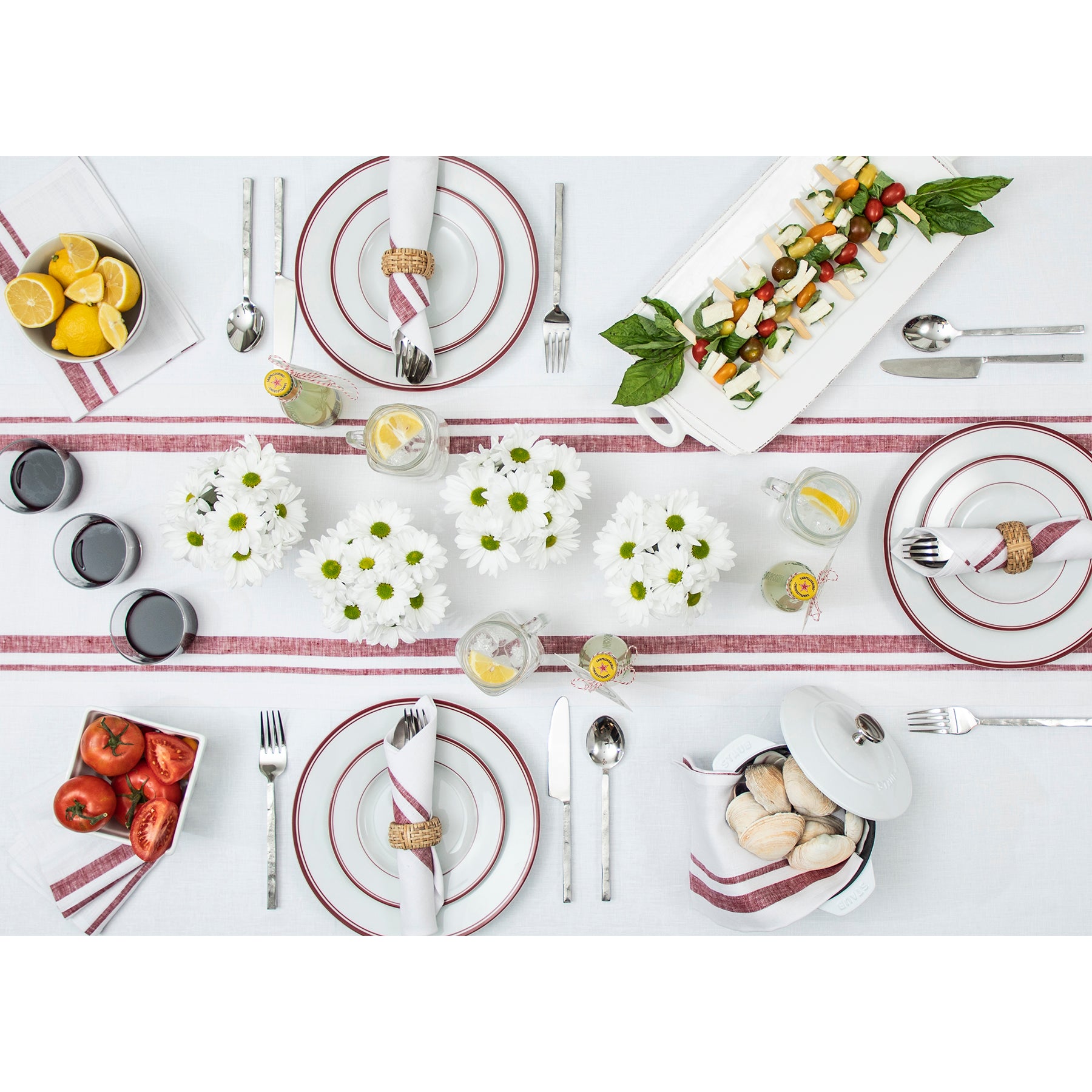 French Striped Placemats Set of 6 - Waterproof Woven Table Mats for Dining & Kitchen Decor - Perfect for Dinner Parties, Holiday Tablescapes & Home Styling