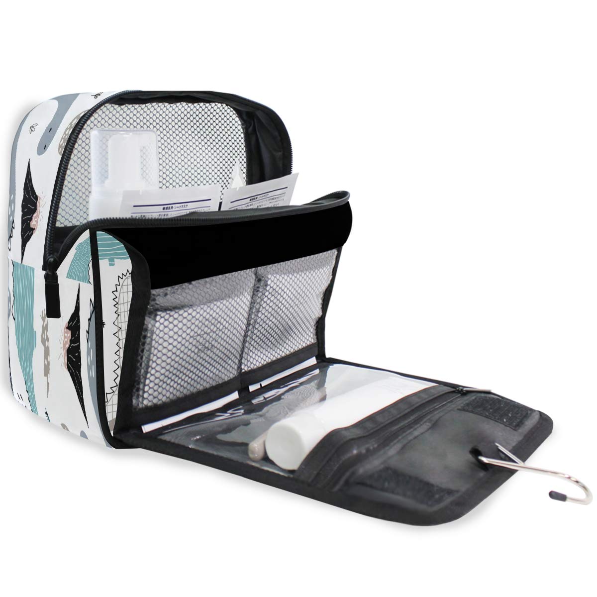Waterproof Hanging Toiletry Bag for Travel - Palm Tree Dinosaur Design Cosmetic Organizer Pouch for Women, Girls & Kids | Perfect for Showers, Beach Trips & Vacation Gifts
