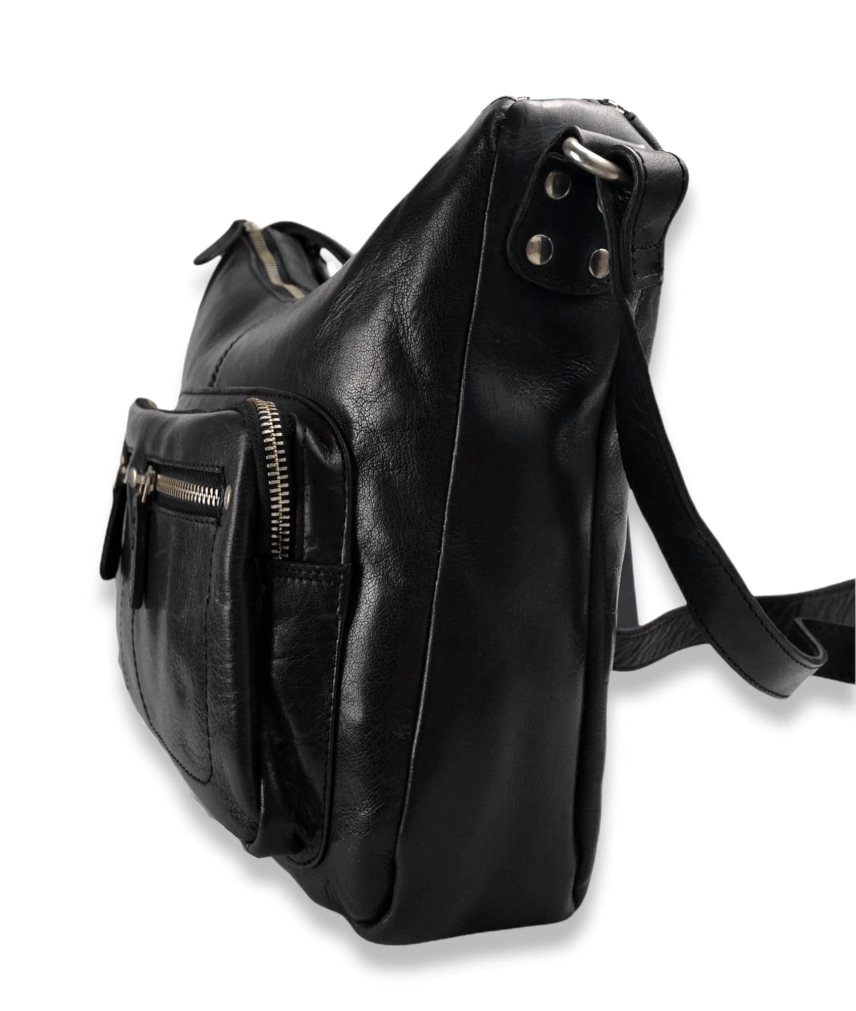 Women's Buffalo Leather Handbag - Black Shoulder Bag, Leather Satchel Purse & Crossbody Bag for Everyday Use, Work & Travel (Black)