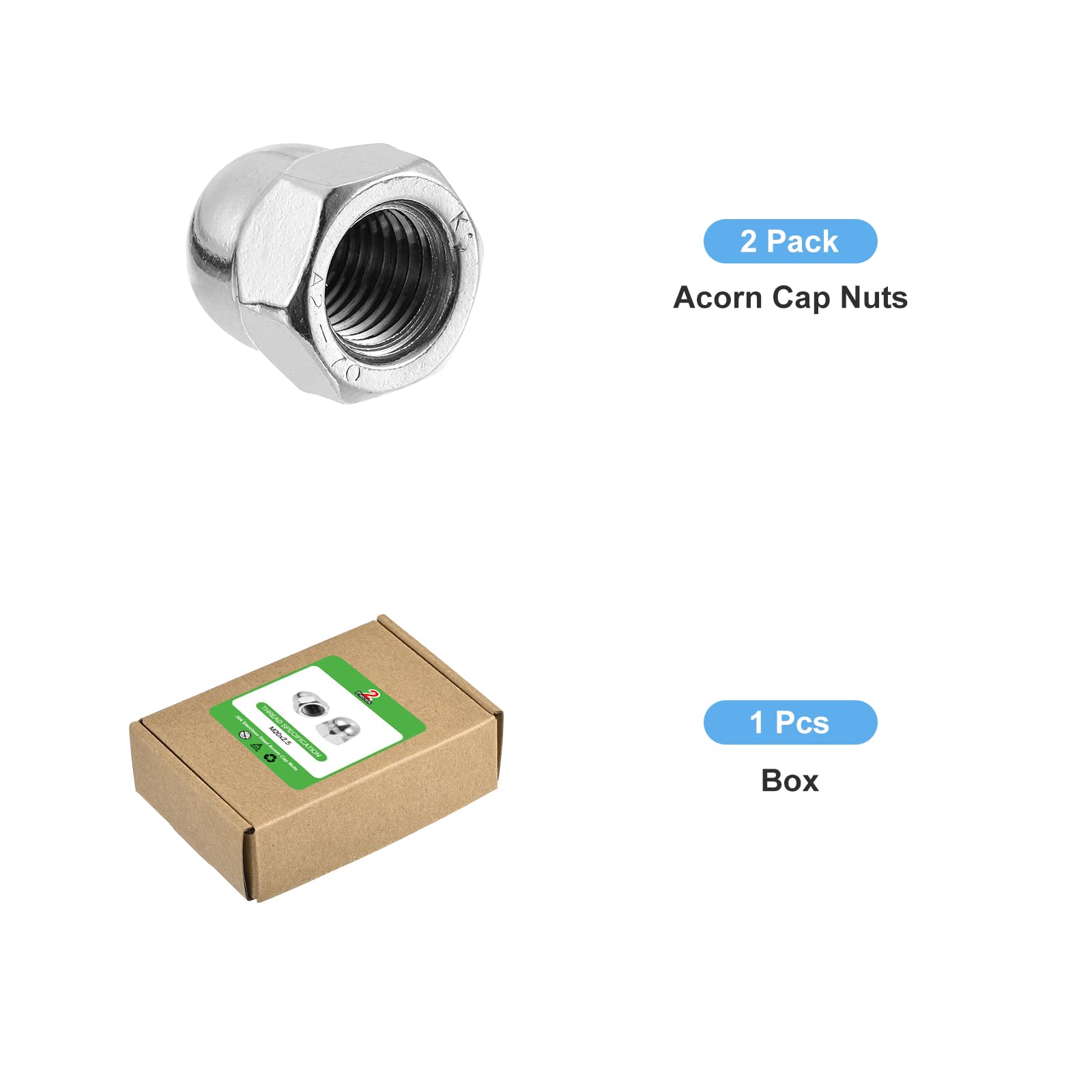 304 Stainless Steel M20x2.5 Acorn Cap Nuts - 2Pcs Dome Head Bolt Cover Hardware (Silvery) - Perfect for Automotive, Marine & Outdoor Equipment Protection