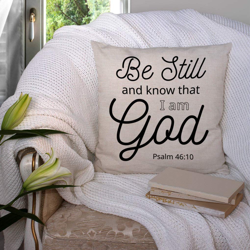 SSOIU Be Still and Know That I am God Psalm 46:10 Bible Verse Throw Pillow Cover - 18x18 Inch Religious Home Decor Cushion Cover in Cotton Linen - Perfect for Church, Prayer Room & Christian Gift Giving