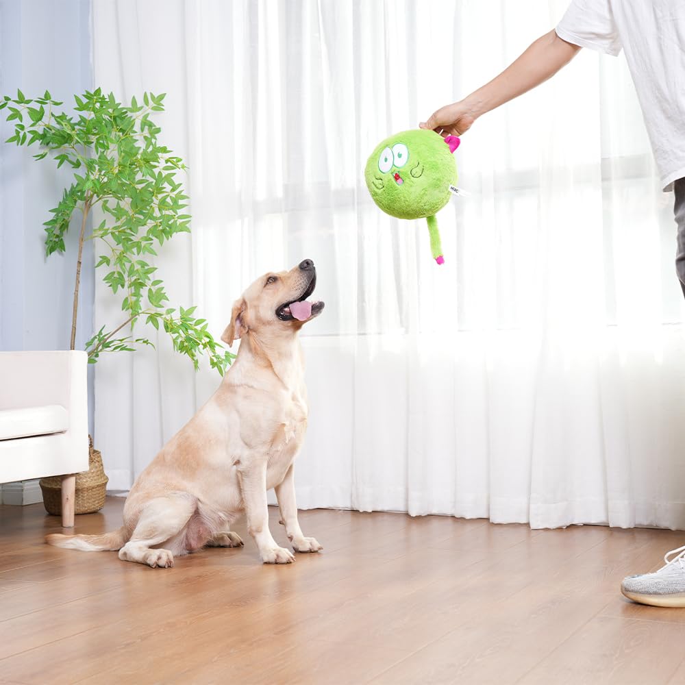 Hero Chuckles Ball Plush Dog Toy - Durable Squeaky Ball with 3-in-1 Squeaker for Small & Large Dogs - Fun Interactive Playtime & Fetch Toy (Monster Green) - Perfect for Indoor & Outdoor Dog Activities