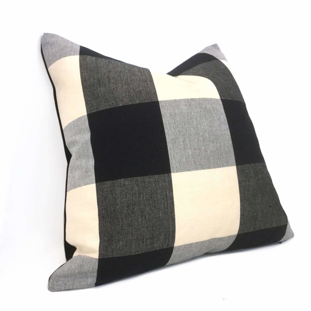 Black and Gray Buffalo Plaid Pillow Cover - Large Checkered Design for Sofa, Bed, and Home Decor