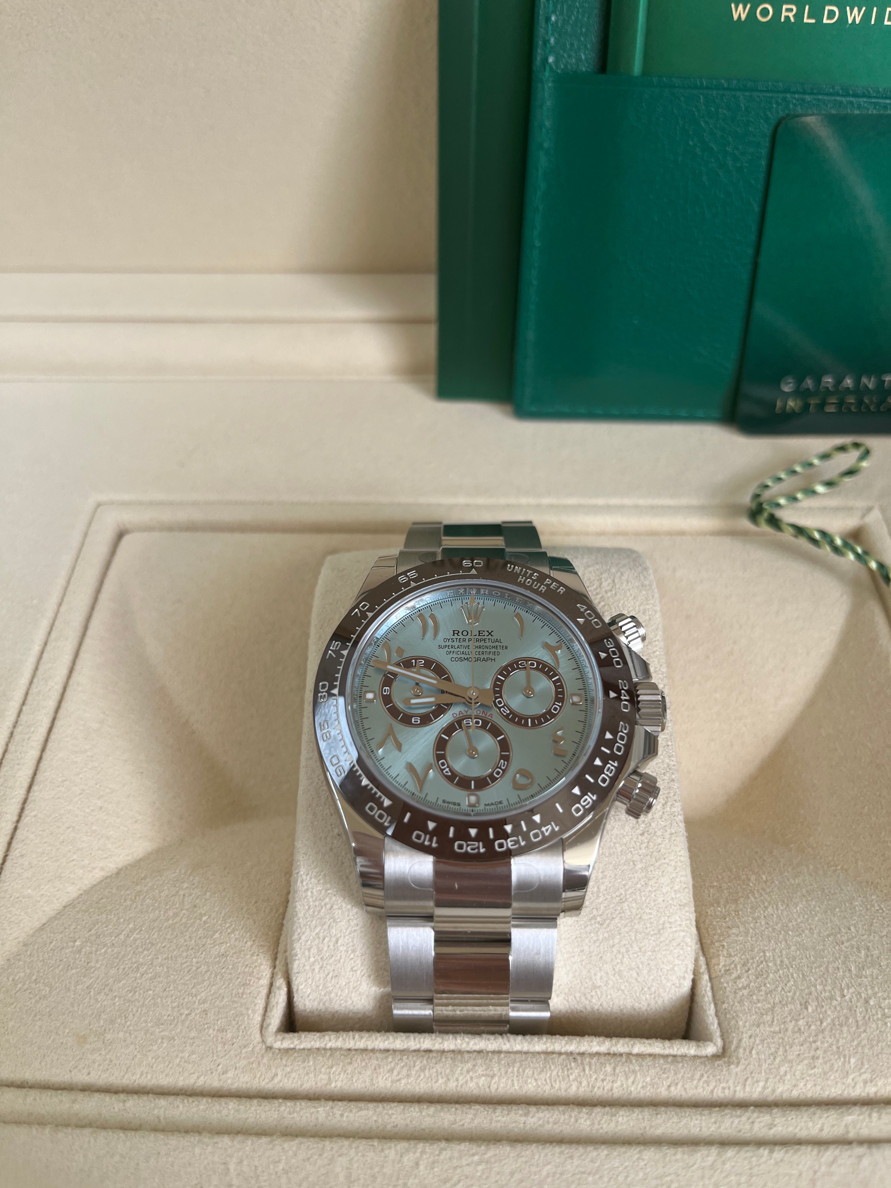 Rolex Daytona Platinum Watch with Ceramic Bezel & Arabic Dial - Model 116506 | Luxury Men's Chronograph for Business, Sports & Special Occasions