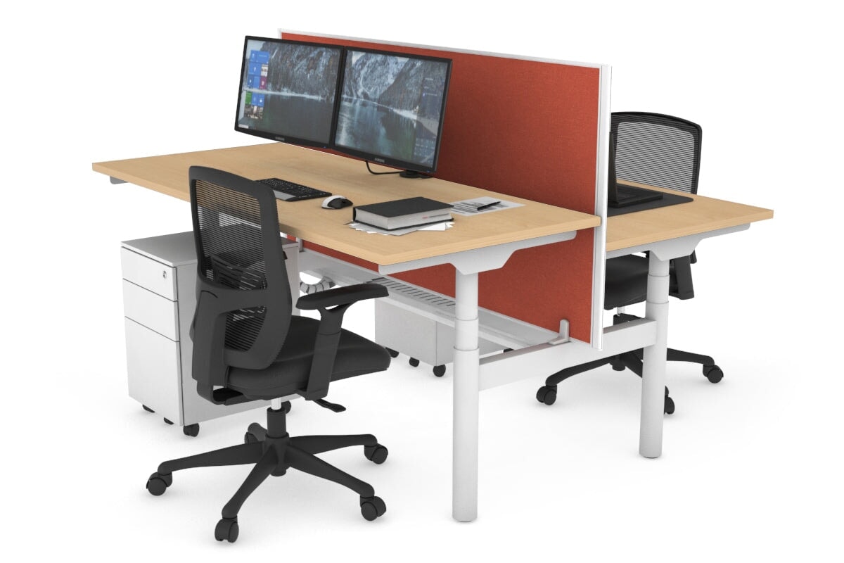 Flexi Premium Height Adjustable 2-Person H Bench Workstation - White Frame [1400L x 700W] for Office & Home Workspace | Ergonomic Standing Desk Solution