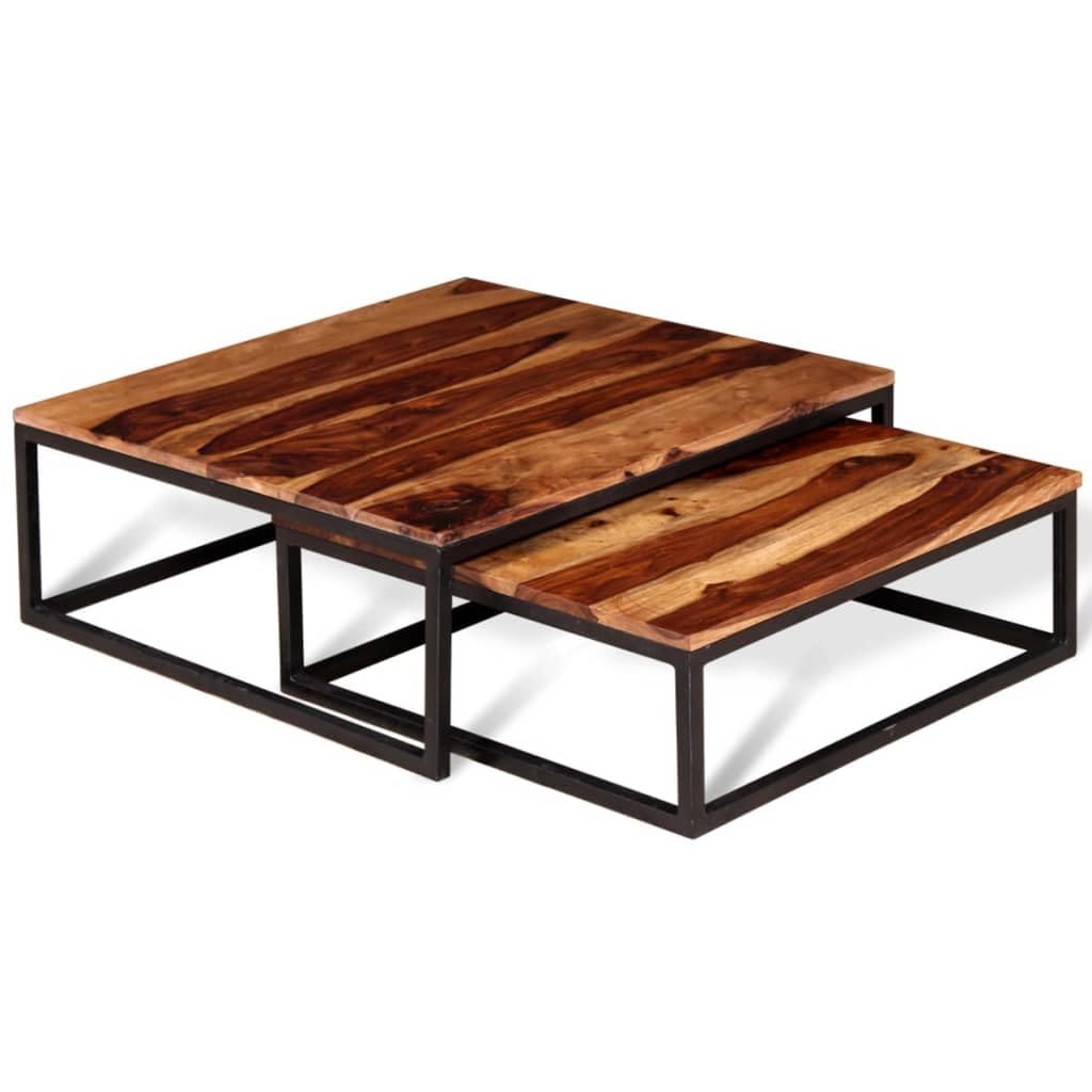 Modern 2-Piece Nesting Coffee Table Set - Solid Sheesham Wood - Perfect for Living Room, Lounge & Small Spaces