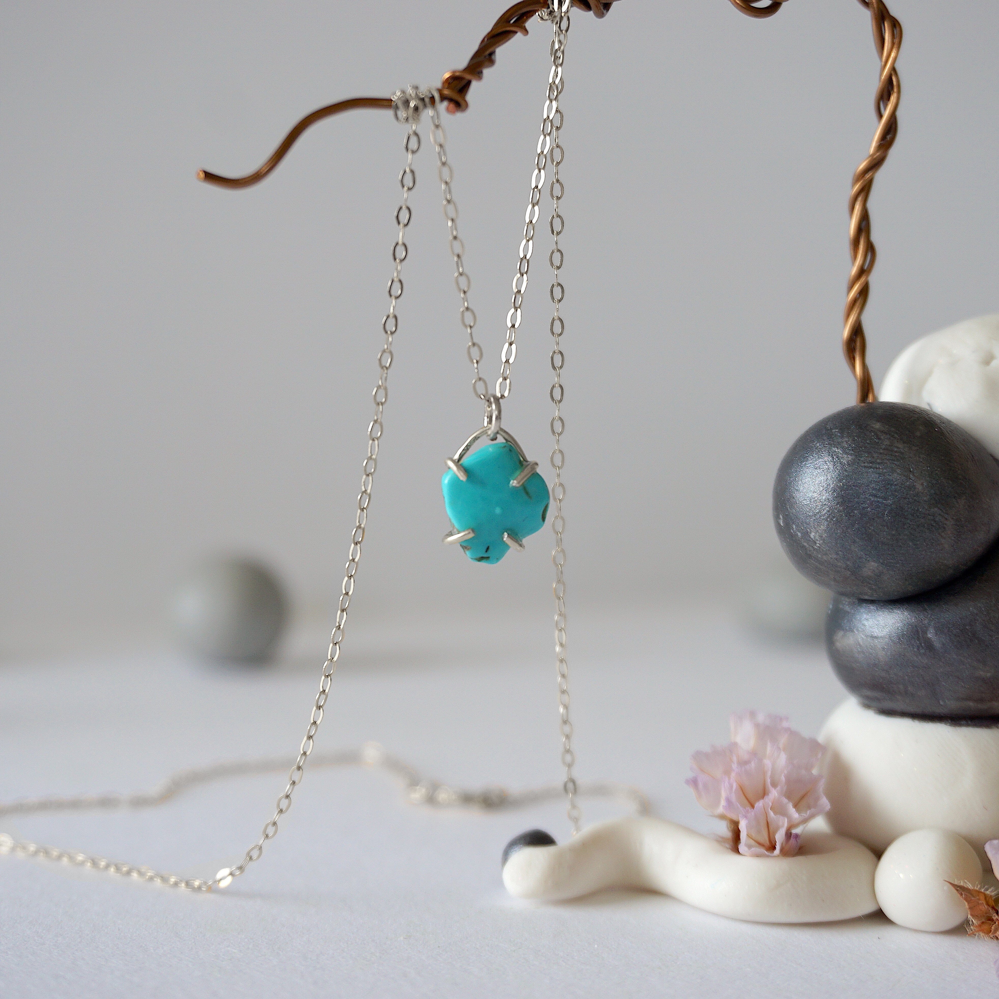 Turquoise Huggie Charm Necklace in Sterling Silver - Perfect for Everyday Wear, Gifts & Boho Fashion