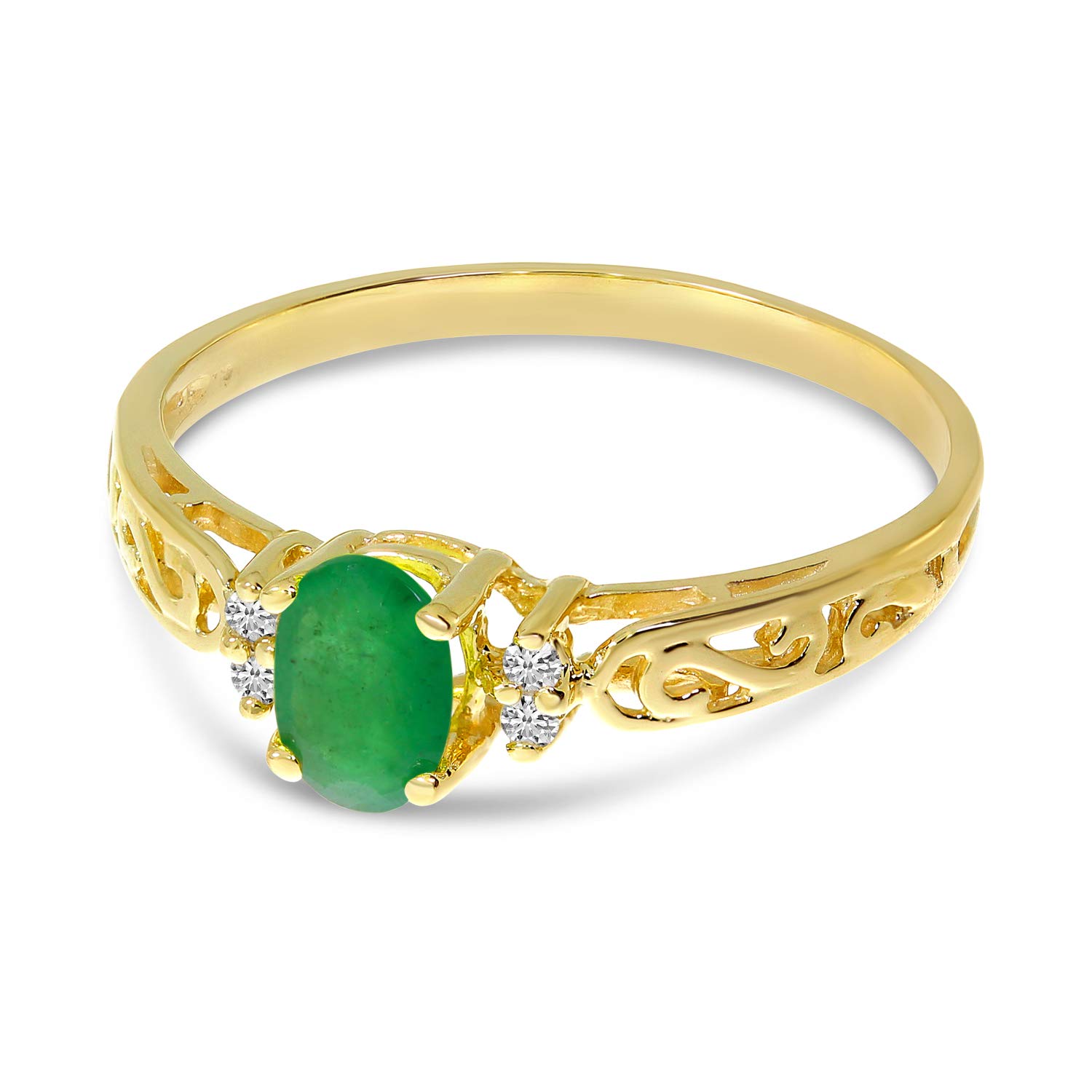 10K Yellow Gold Emerald and Diamond Ring for Women - Elegant Jewelry Gift for Engagement, Anniversary & Special Occasions