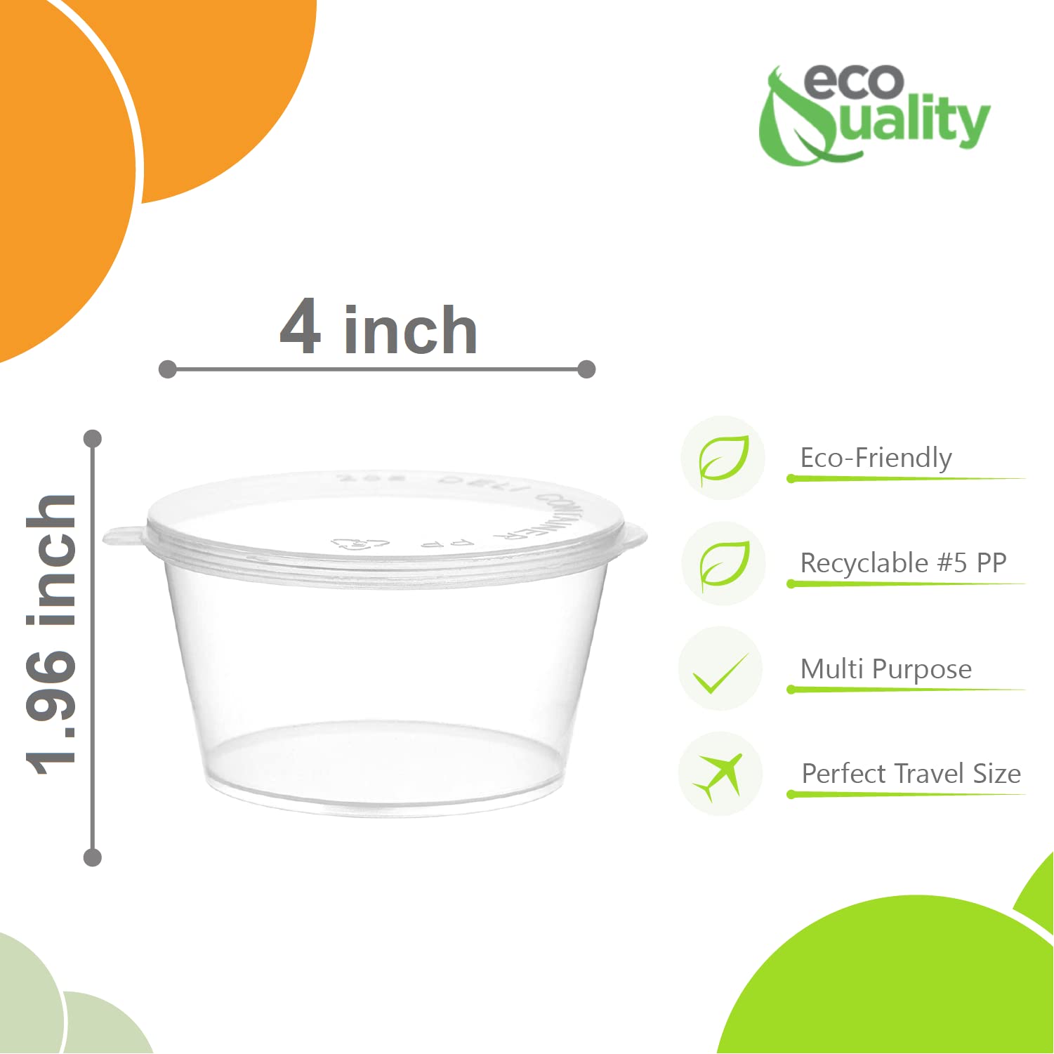 EcoQuality 5.5 Oz Leak Proof Portion Cups with Lids - BPA-Free Plastic Condiment Containers with Hinged Lids - Perfect for Sauces, Samples, Slime, Jello Shots & Food Storage (1000 Pack) - Ideal for Restaurants, Catering, Parties & Home Use